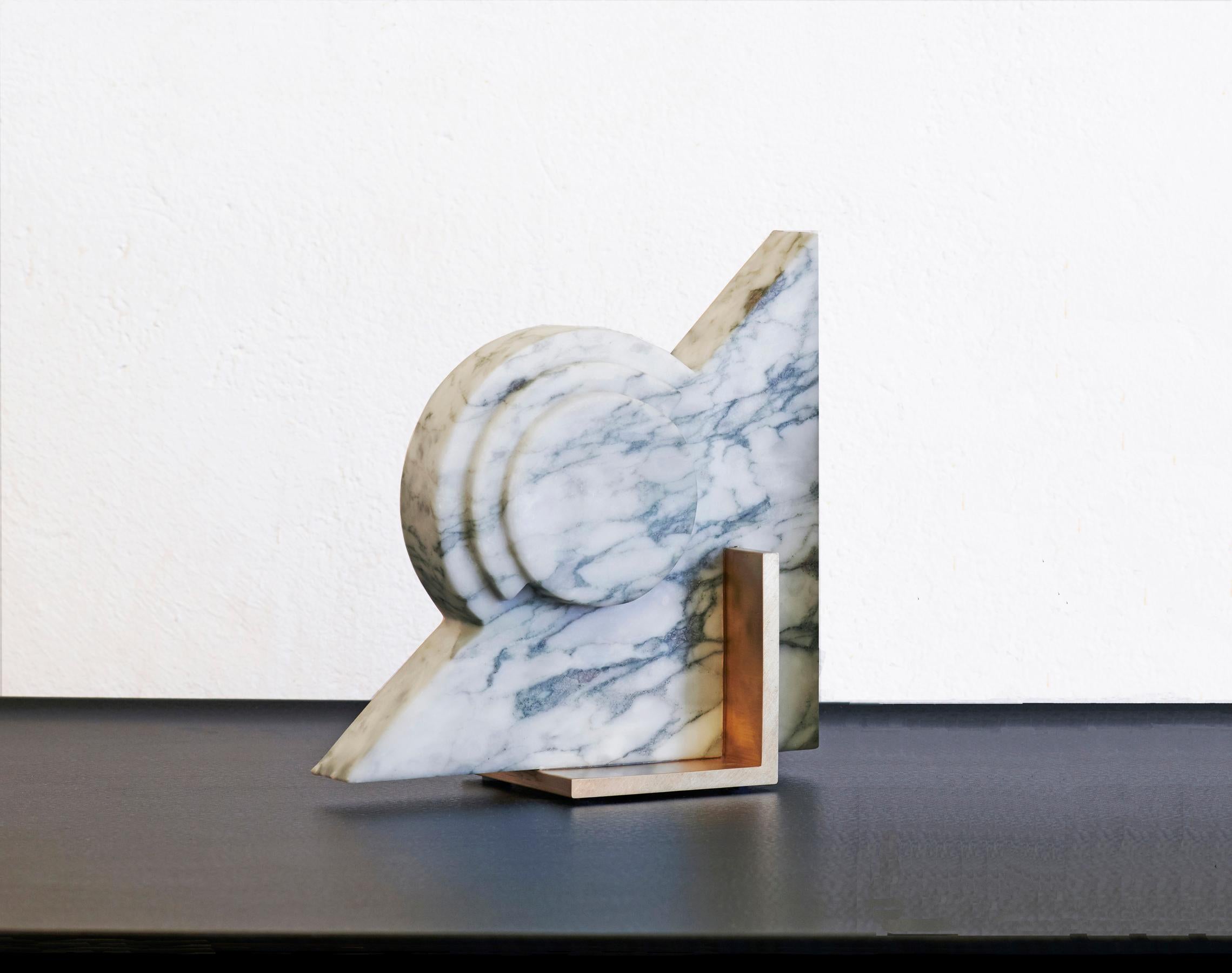 Brushed Roussy Bookend in White Marble and Brass For Sale