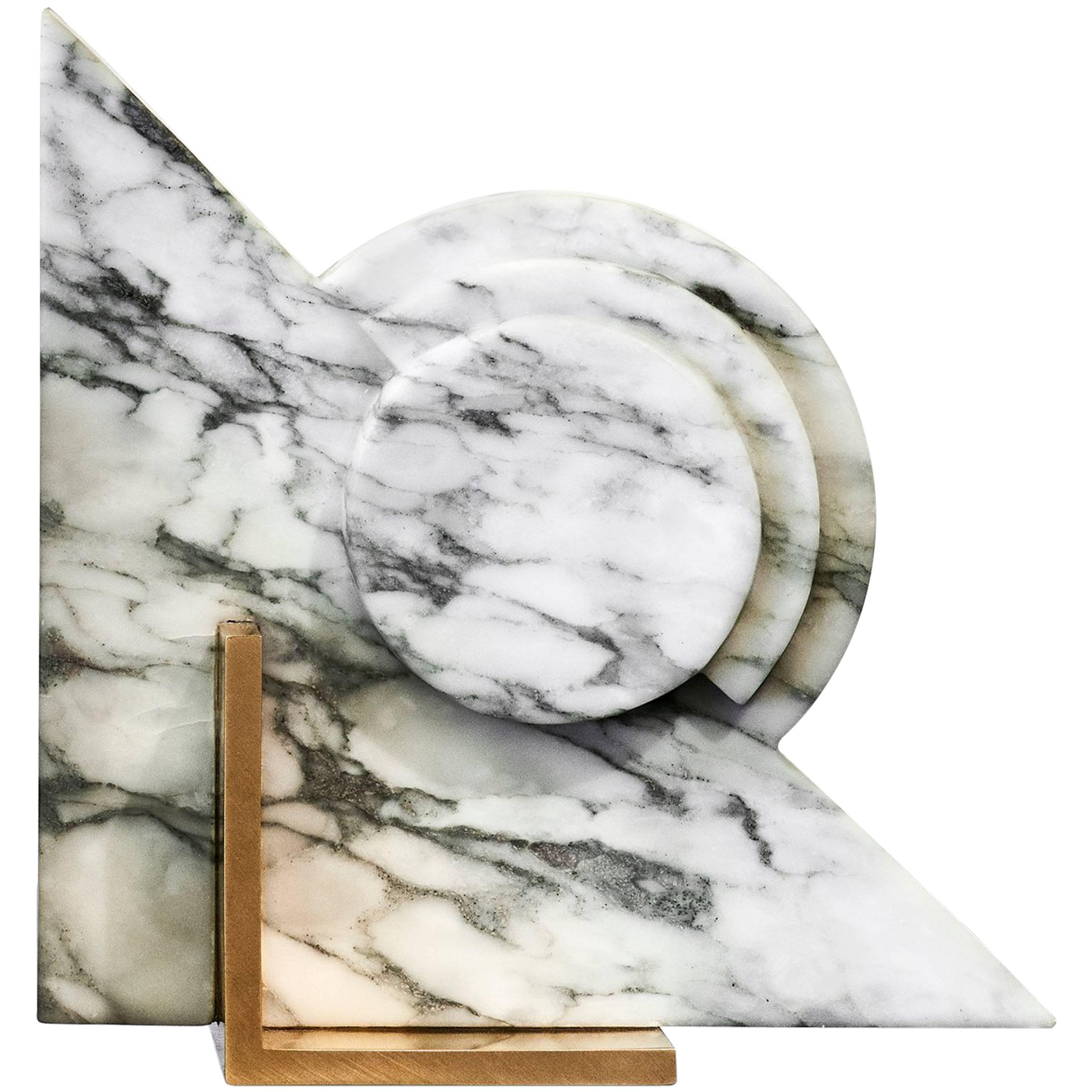 Roussy Bookend in White Marble and Brass For Sale