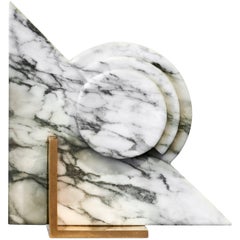 Roussy Bookend in White Marble and Brass