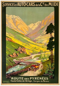 ROUTE DES PYRÉNÉES Original Antique Vintage Rail Travel Automobile Car Poster