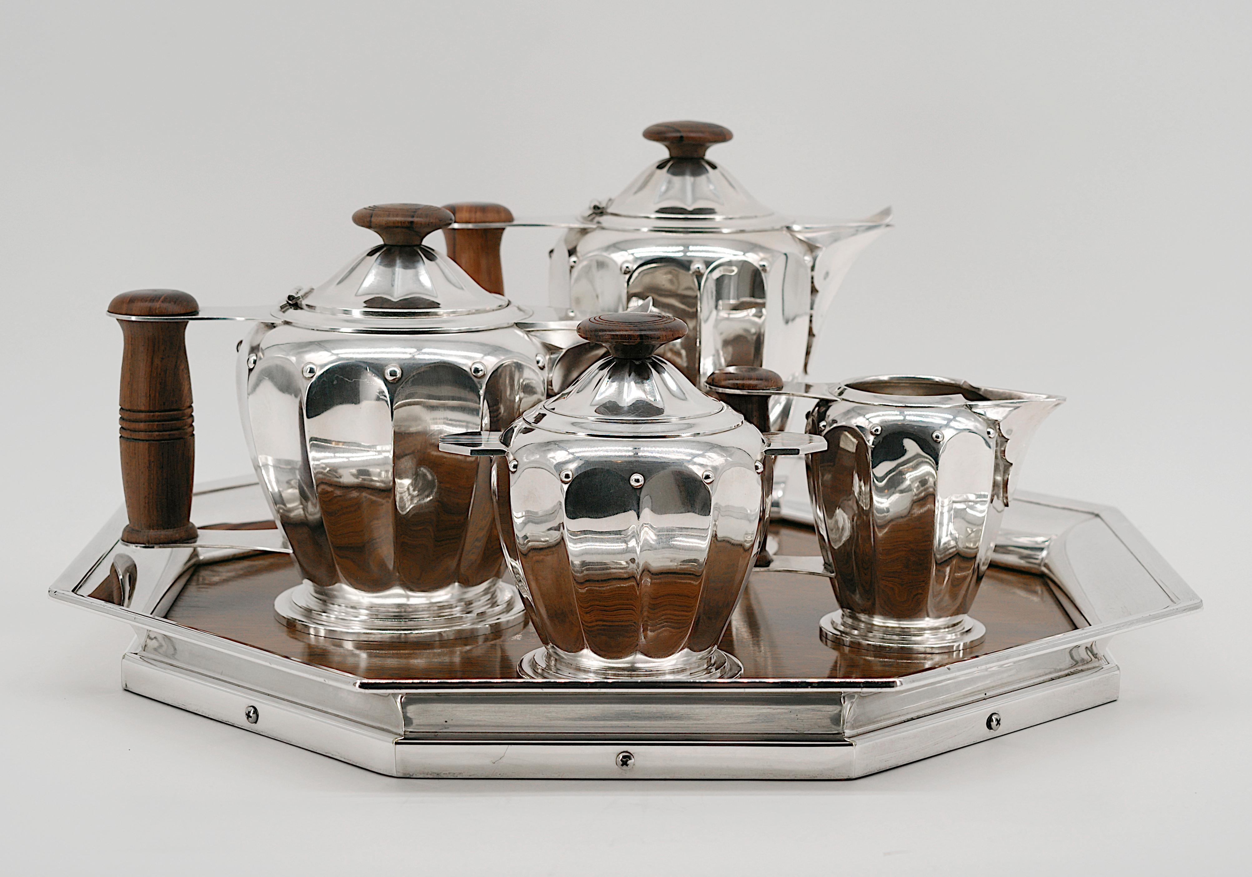 Roux-Marquiand French Art Deco Tea-Coffee Set, 1920 In Excellent Condition For Sale In Saint-Amans-des-Cots, FR