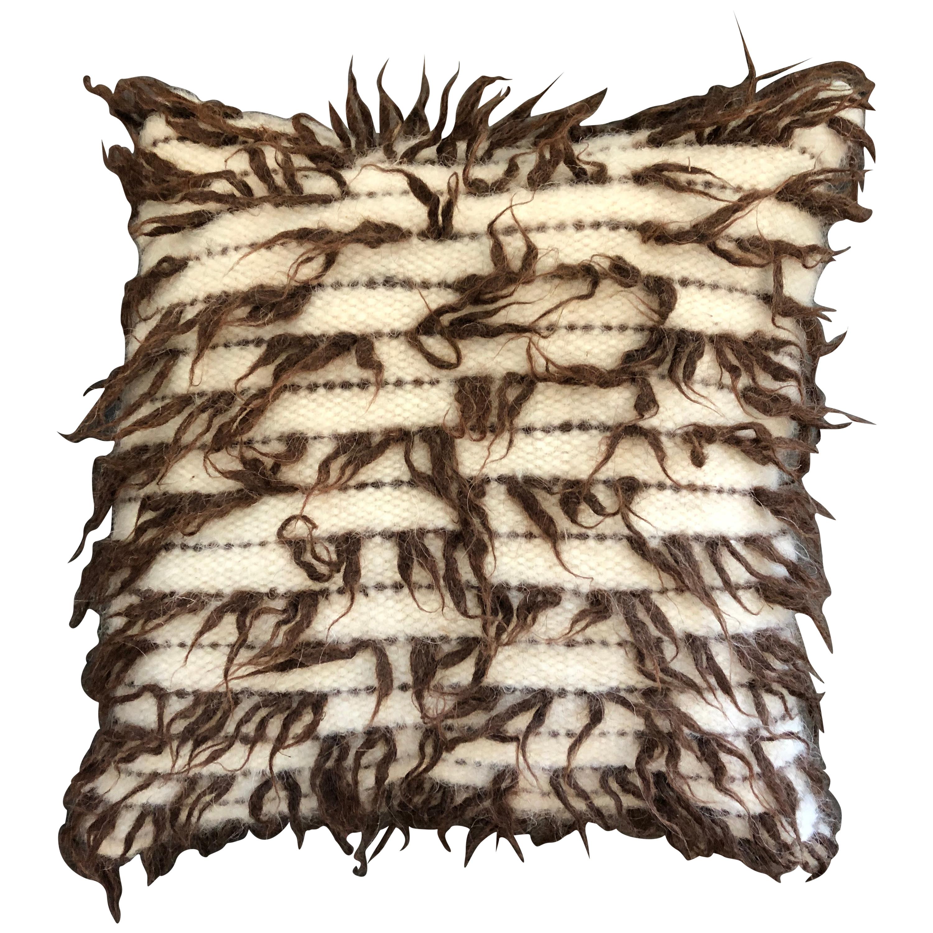 "Rovigo" White and Brown Wool Pillow by Le Lampade For Sale