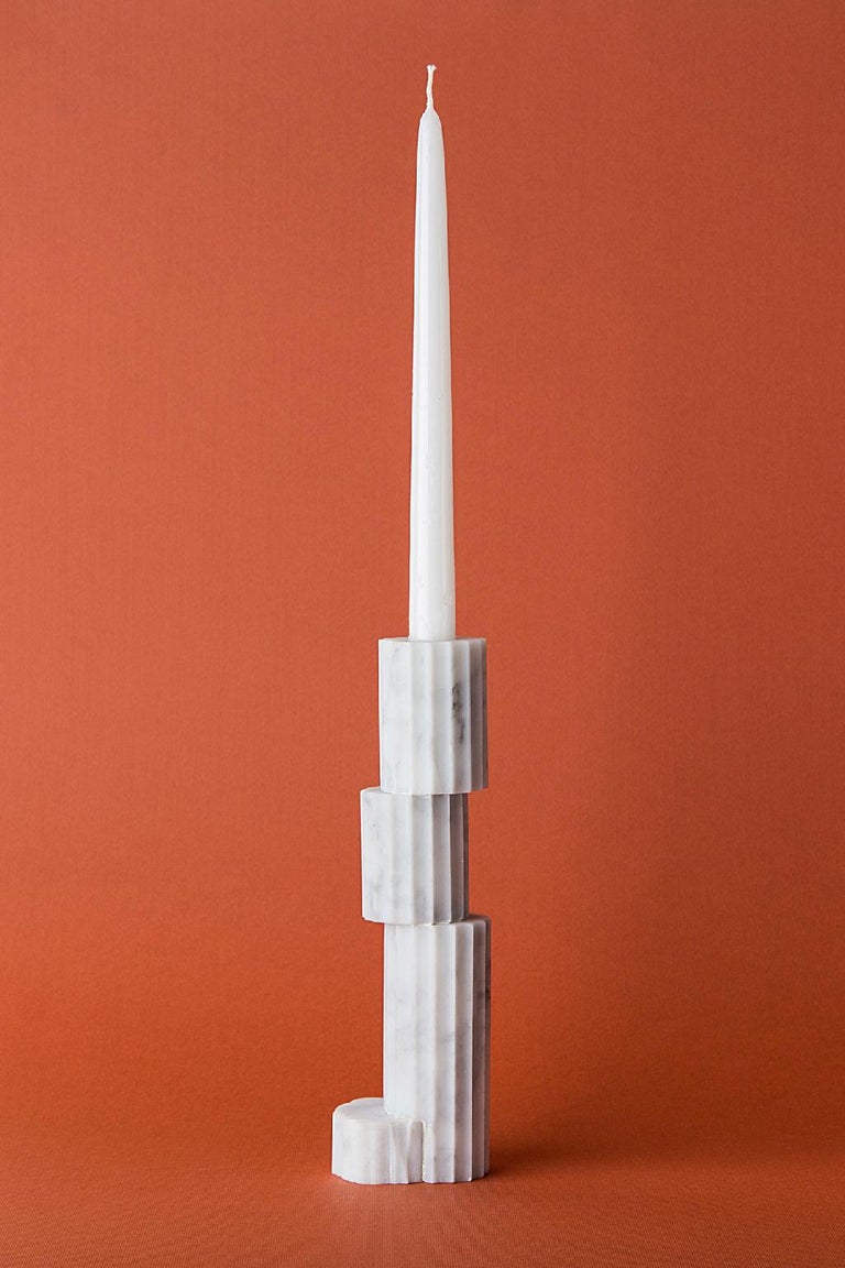 Contemporary 21 Century Carrara Marble Candle Holder Handmade in Italy by Ilaria Bianchi For Sale