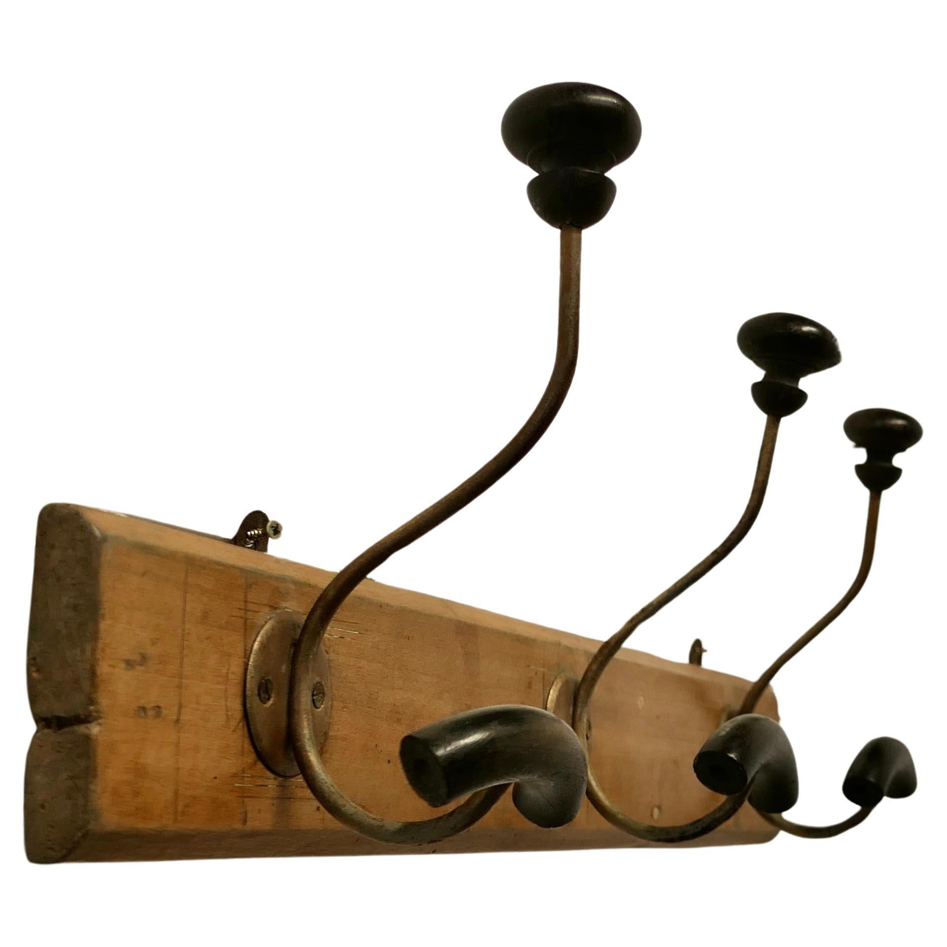 Row of 3 French Bentwood and Turned Wood Coat Hooks   For Sale