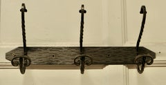 Row of 3 Polished Steel and  Wrought Iron Hat and Coat Hooks