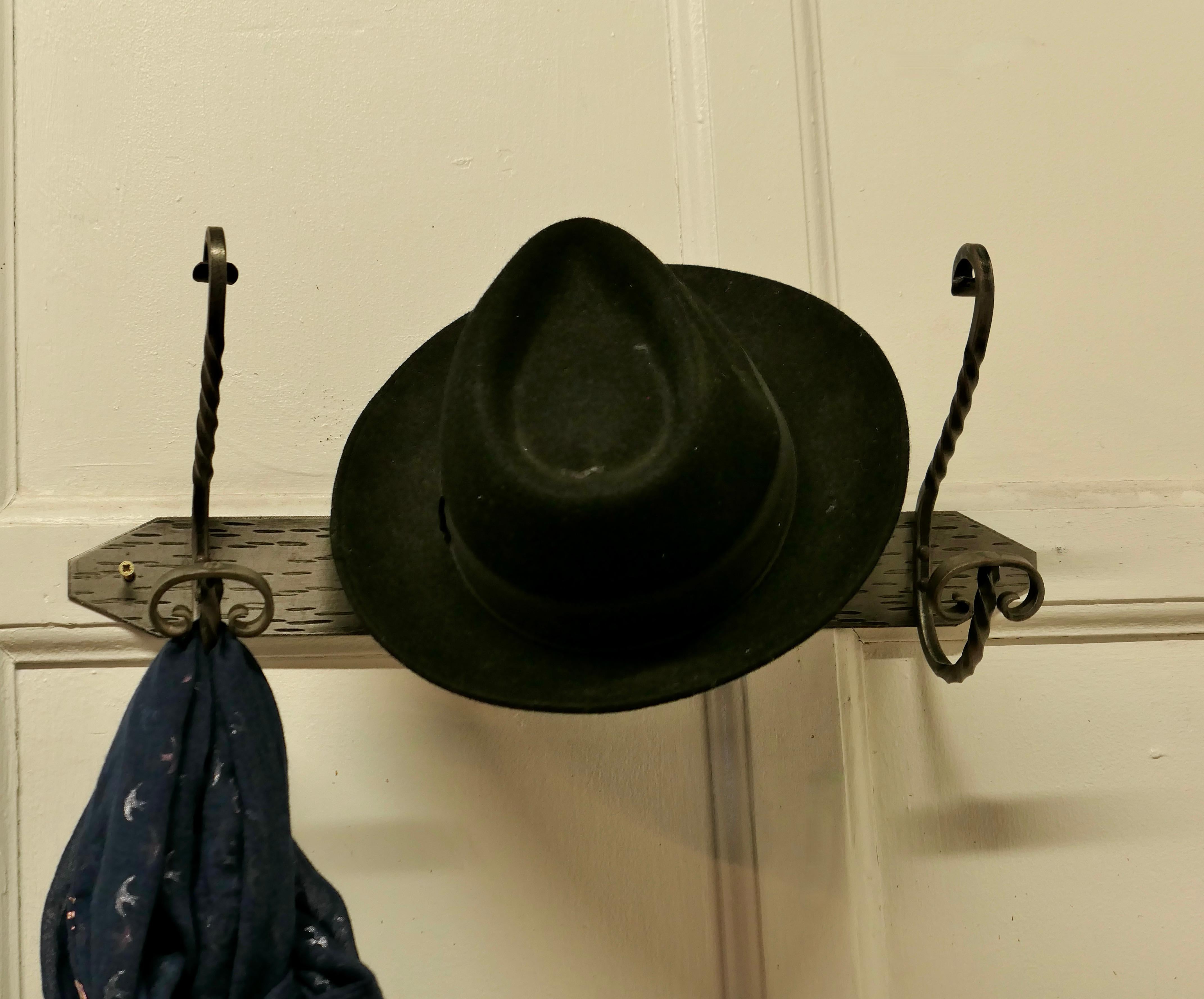 Gothic Row of 3 Polished Steel and  Wrought Iron Hat and Coat Hooks For Sale
