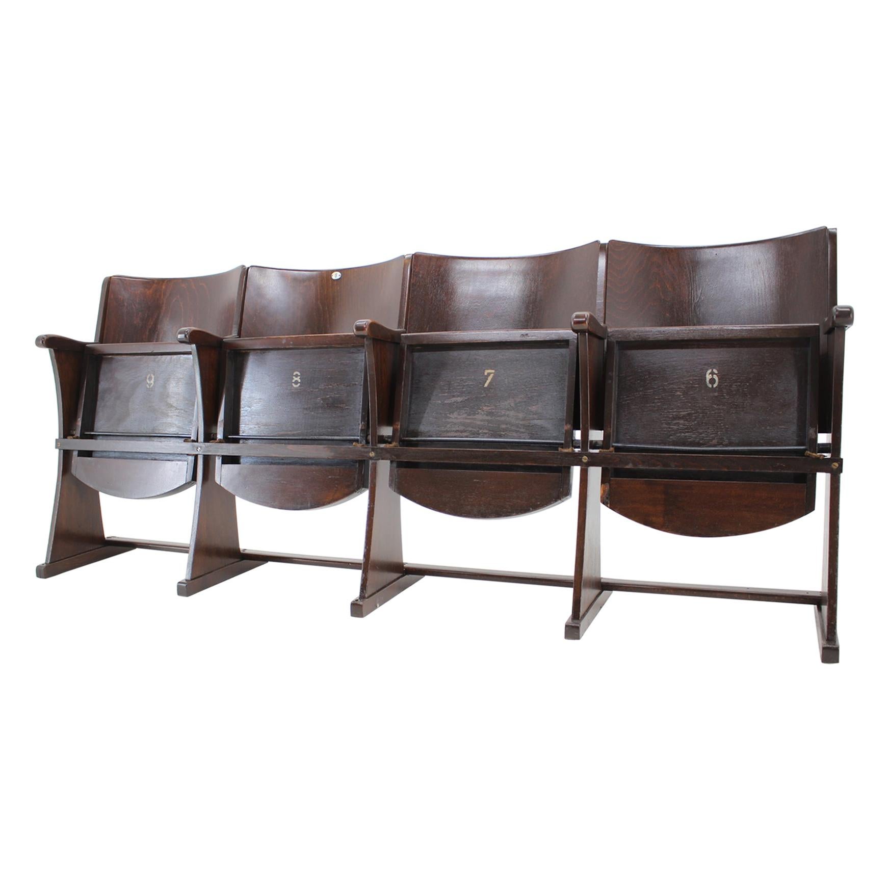 Row of Cinema Chairs / Bench by Thonet, 1940s, 'Renovated'