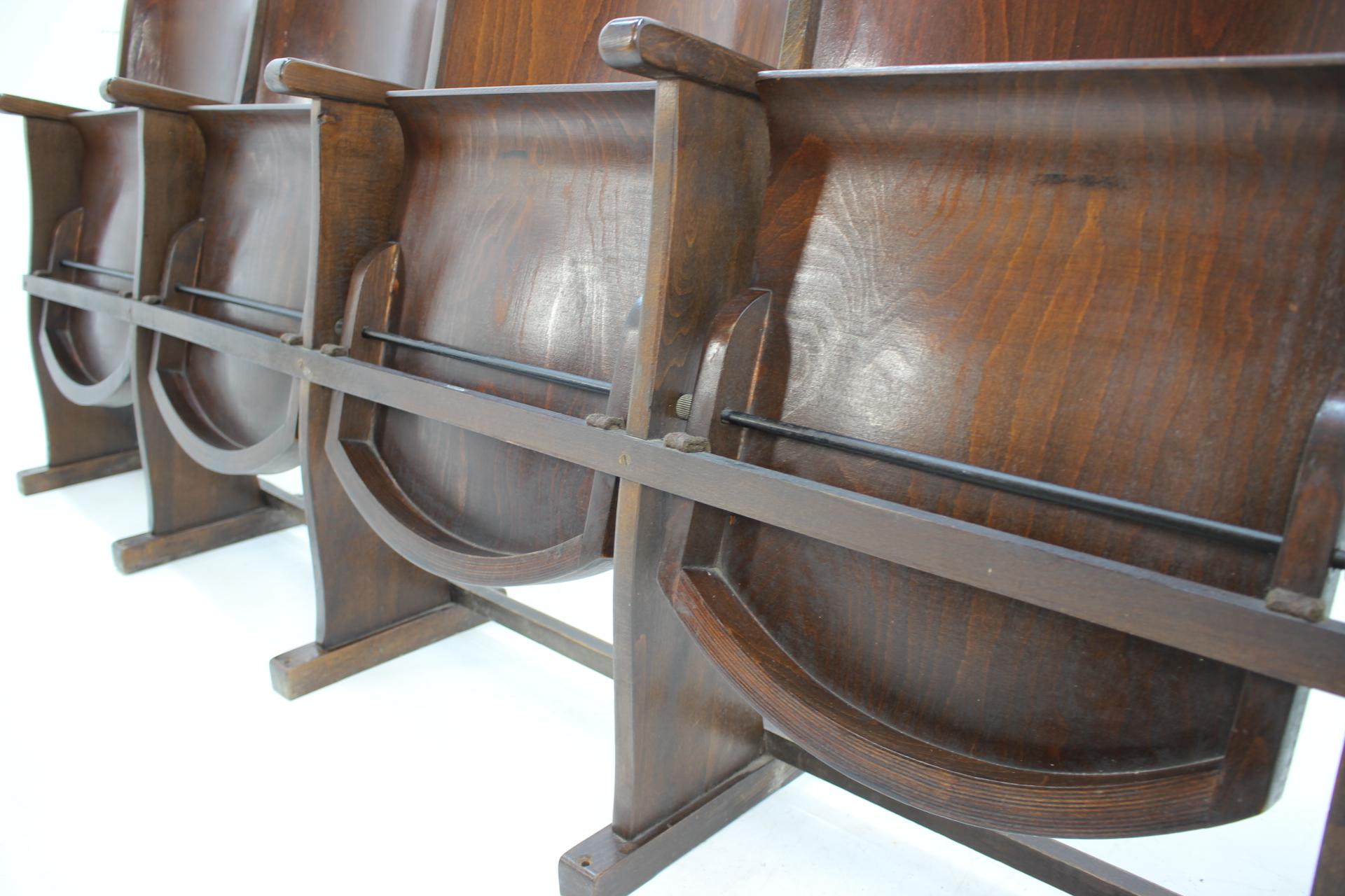 Tchèque Row of Cinema Chairs / Bench by TON, 1950s 'Renovated' (Renové) en vente