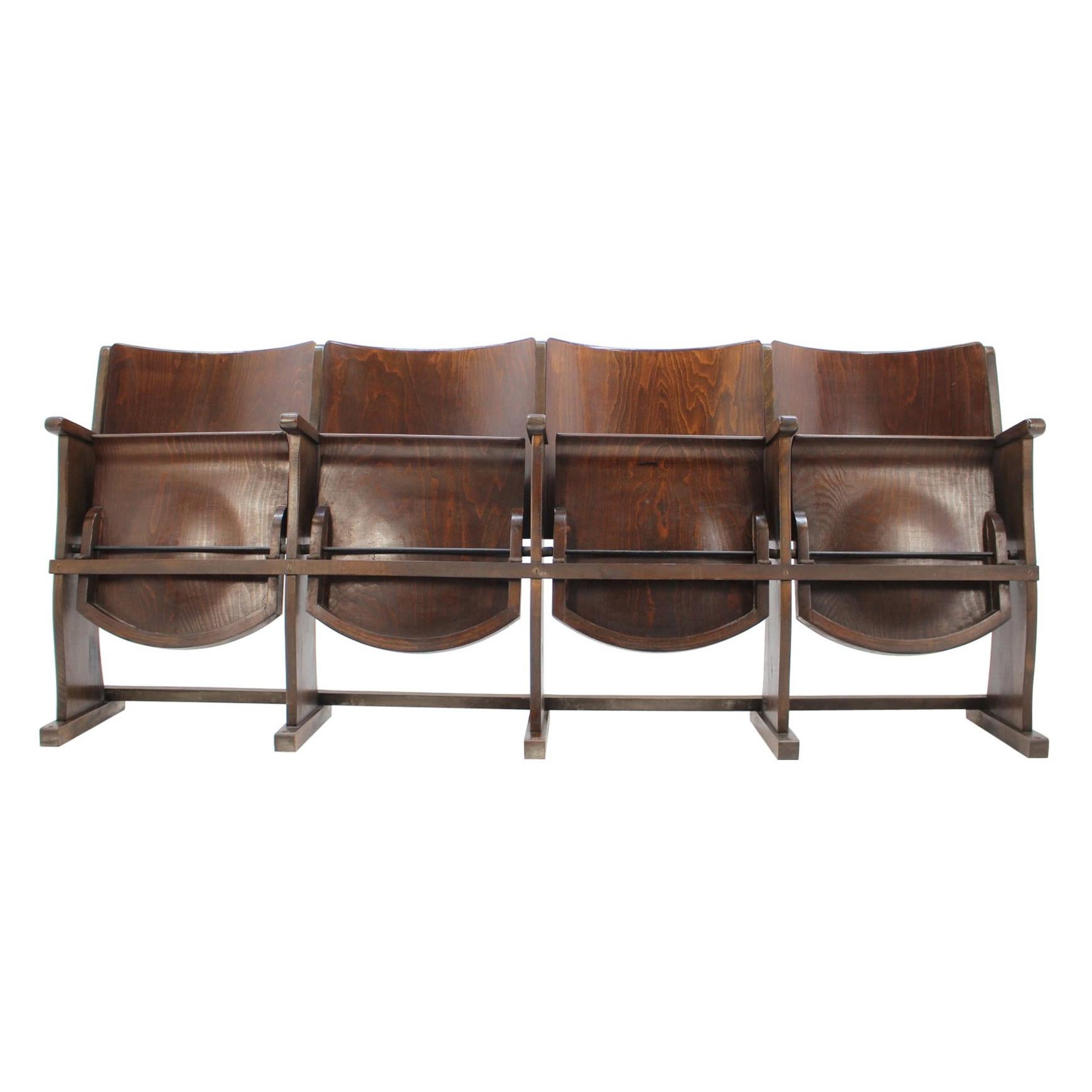 Row of Cinema Chairs / Bench by TON, 1950s 'Renovated' For Sale