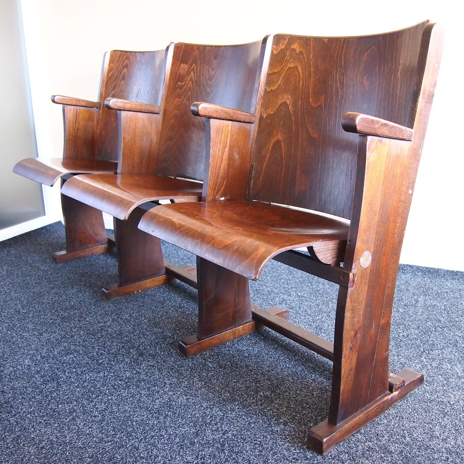 Mid-Century Modern Row of Three Cinema Seats by Thonet, 1950s