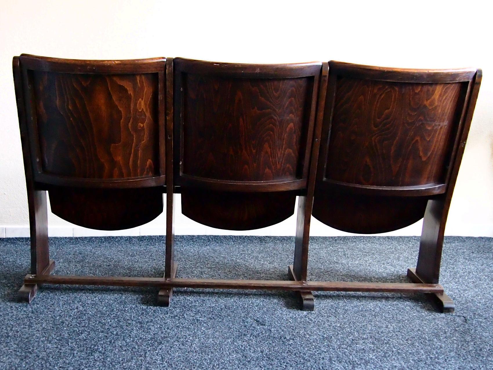 Beech Row of Three Cinema Seats by Thonet, 1950s