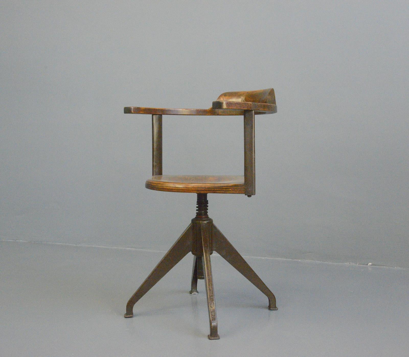 Bauhaus Rowac Model XVI Swivel Desk Chair Circa 1920s
