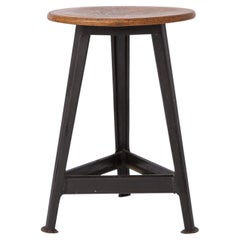 Rowac workshop stool, Tripod with solid beech top, 1950s