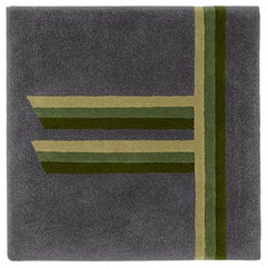 "Rowan" Tree Alphabet Grey Owl and Green Wool Carpet or Tapestry by Rhyme Studio