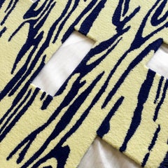Rowdy Light Wood Unique Rug Crafted in Dark Blue & Yellow Nylon by Okej Studio
