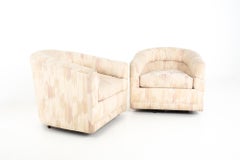 Rowe Mid Century Barrel Swivel Lounge Chairs, Pair