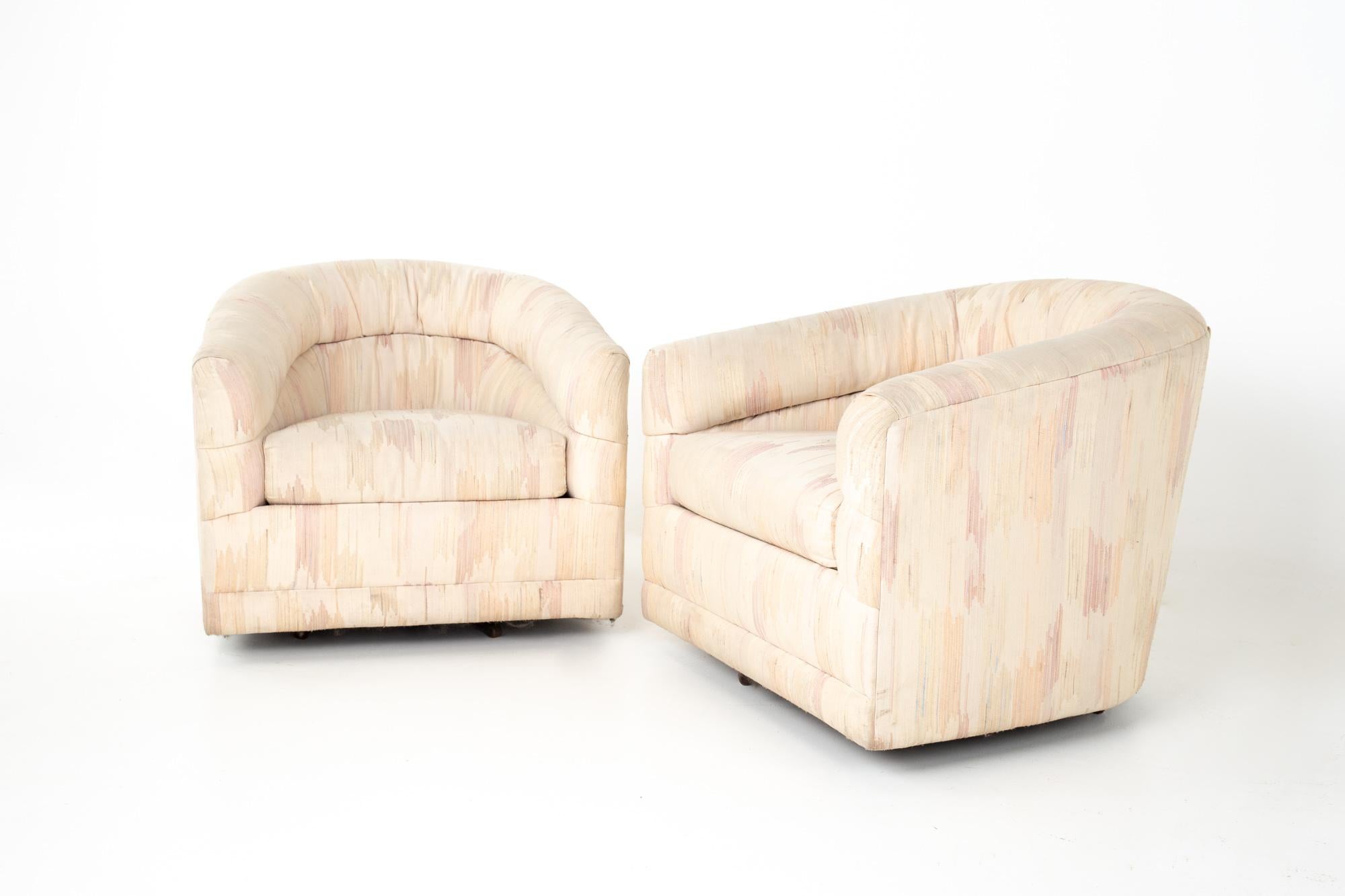 Mid-Century Modern Rowe Mid Century Barrel Swivel Lounge Chairs, Pair