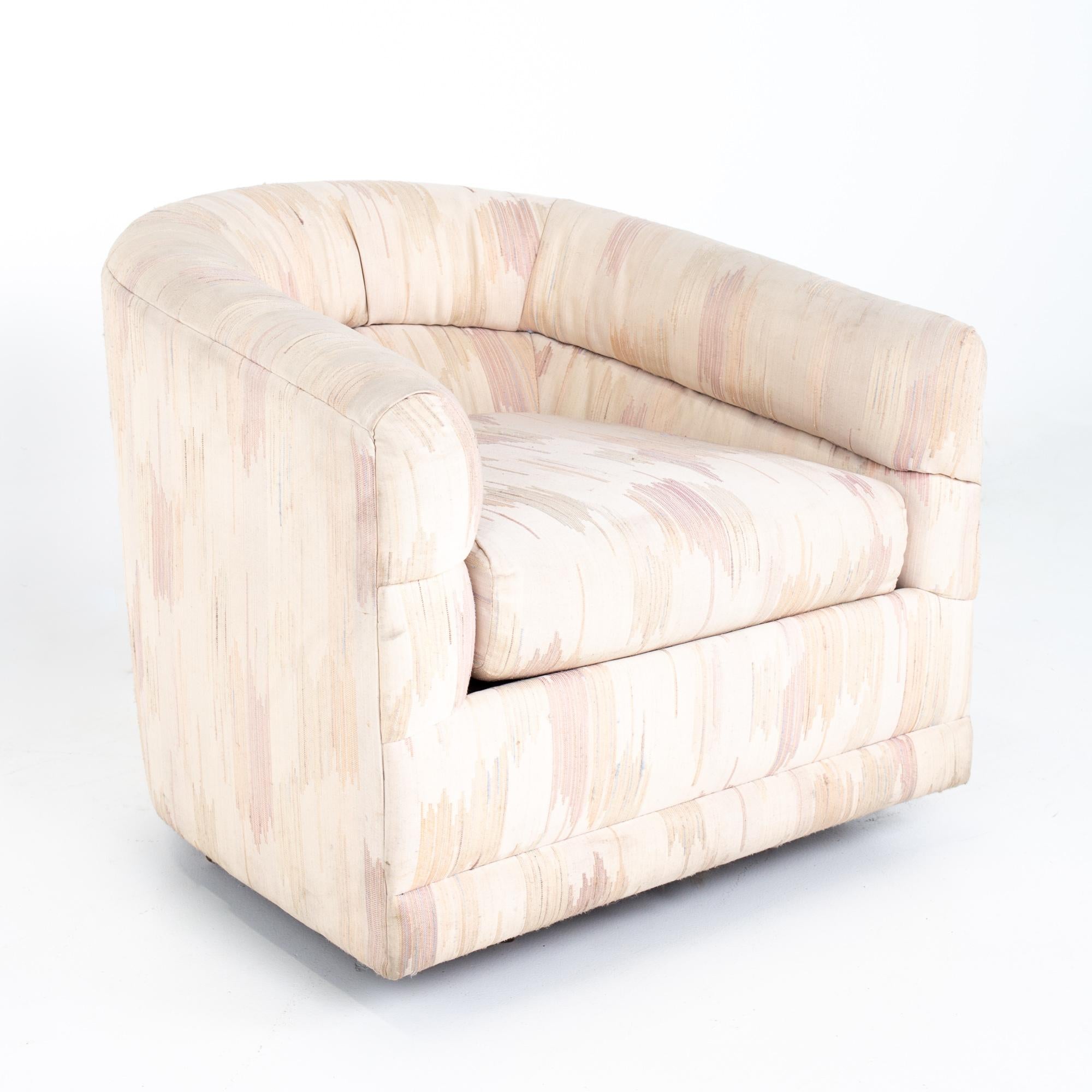 American Rowe Mid Century Barrel Swivel Lounge Chairs, Pair