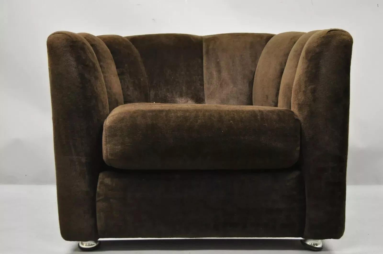 Rowe Mid Century Modern Chrome Trim Baughman Style Upholstered Club Lounge Chair For Sale 4