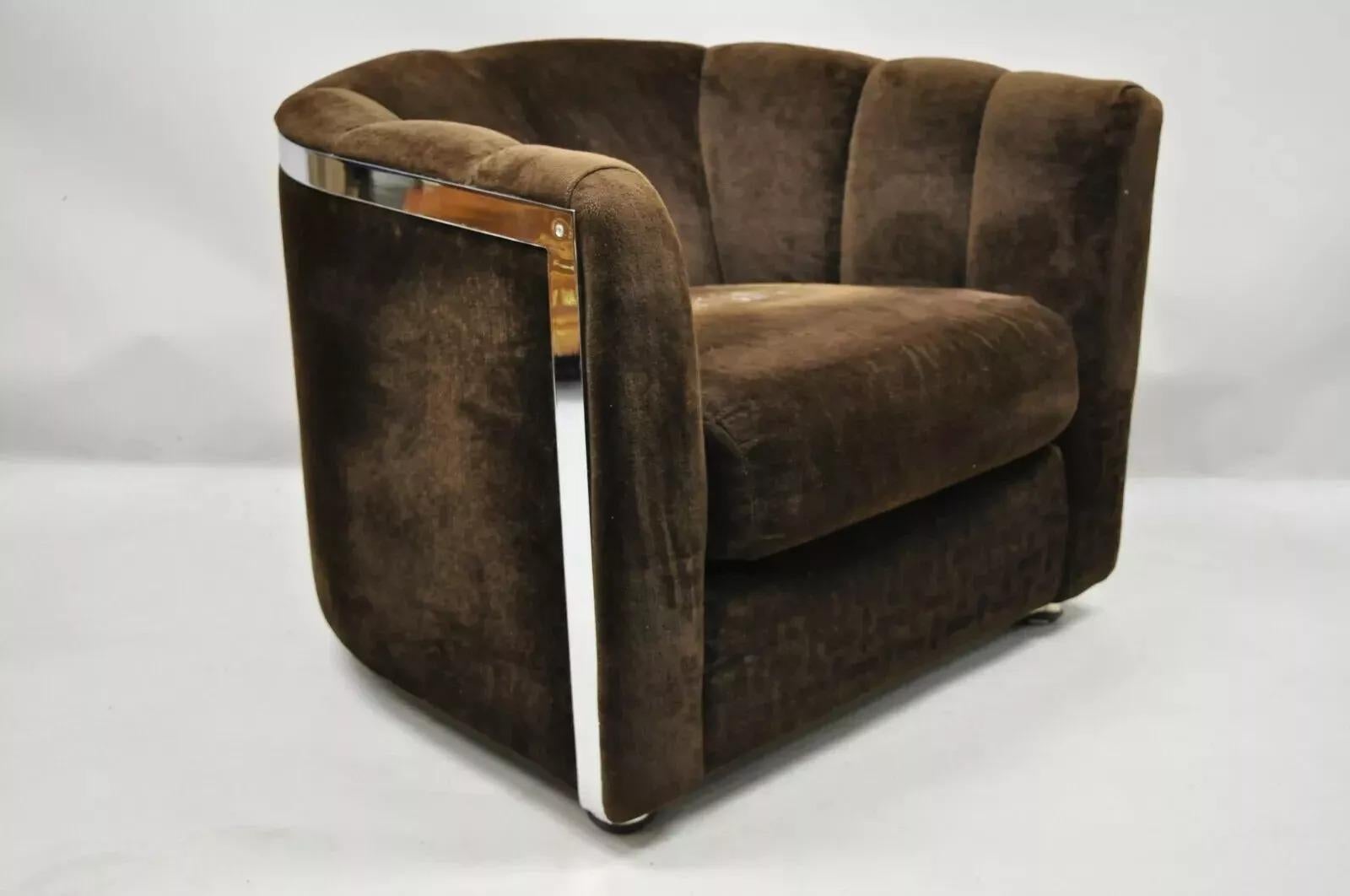 Rowe Mid Century Modern Chrome Trim Baughman Style Upholstered Club Lounge Chair For Sale 5