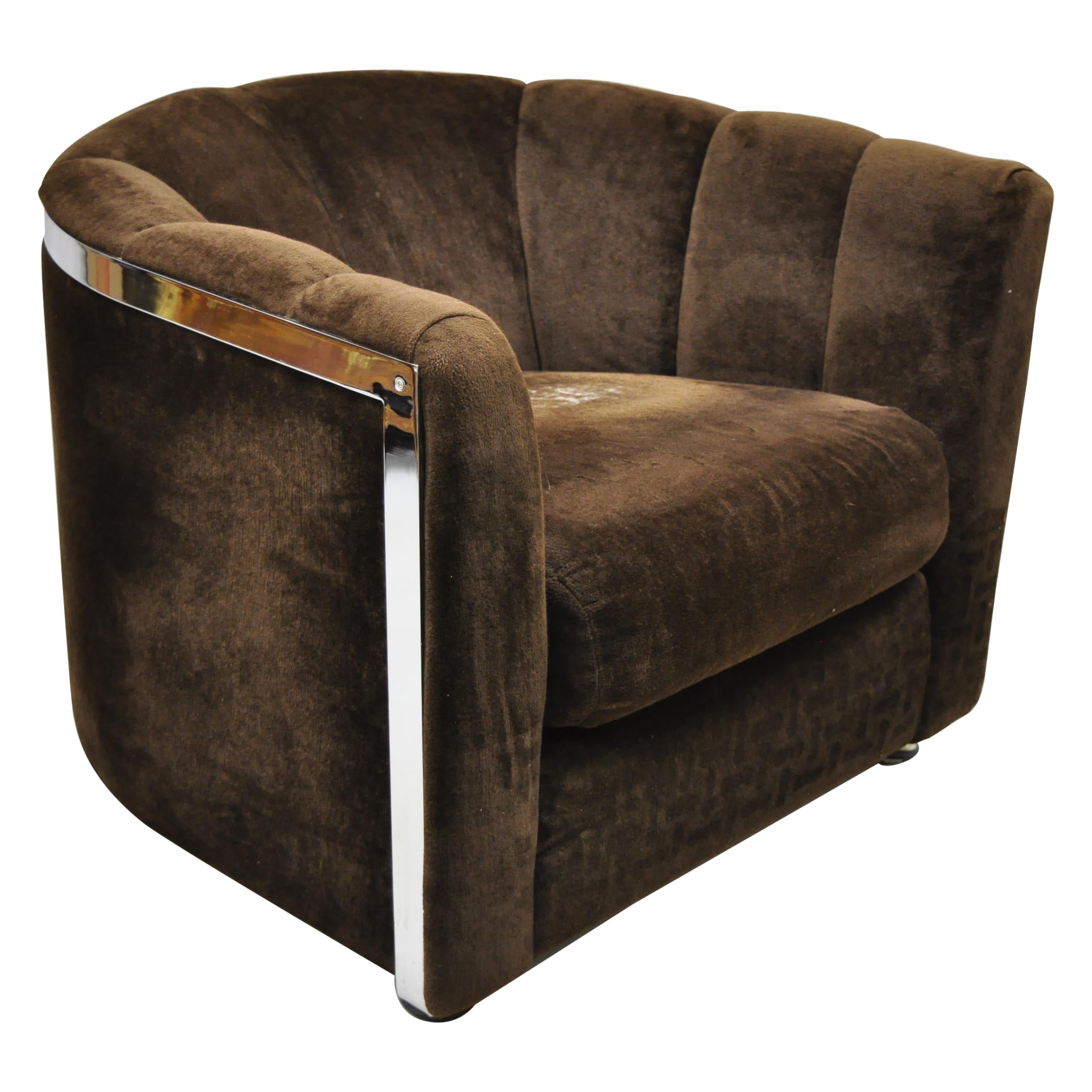 Rowe Mid-Century Modern Chrome Trim Baughman Style Upholstered Club Lounge Chair
