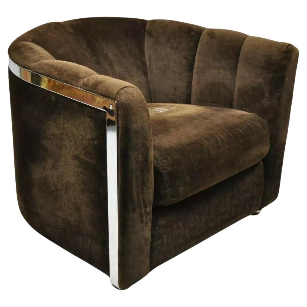 Rowe Mid Century Modern Chrome Trim Baughman Style Upholstered Club Lounge Chair For Sale