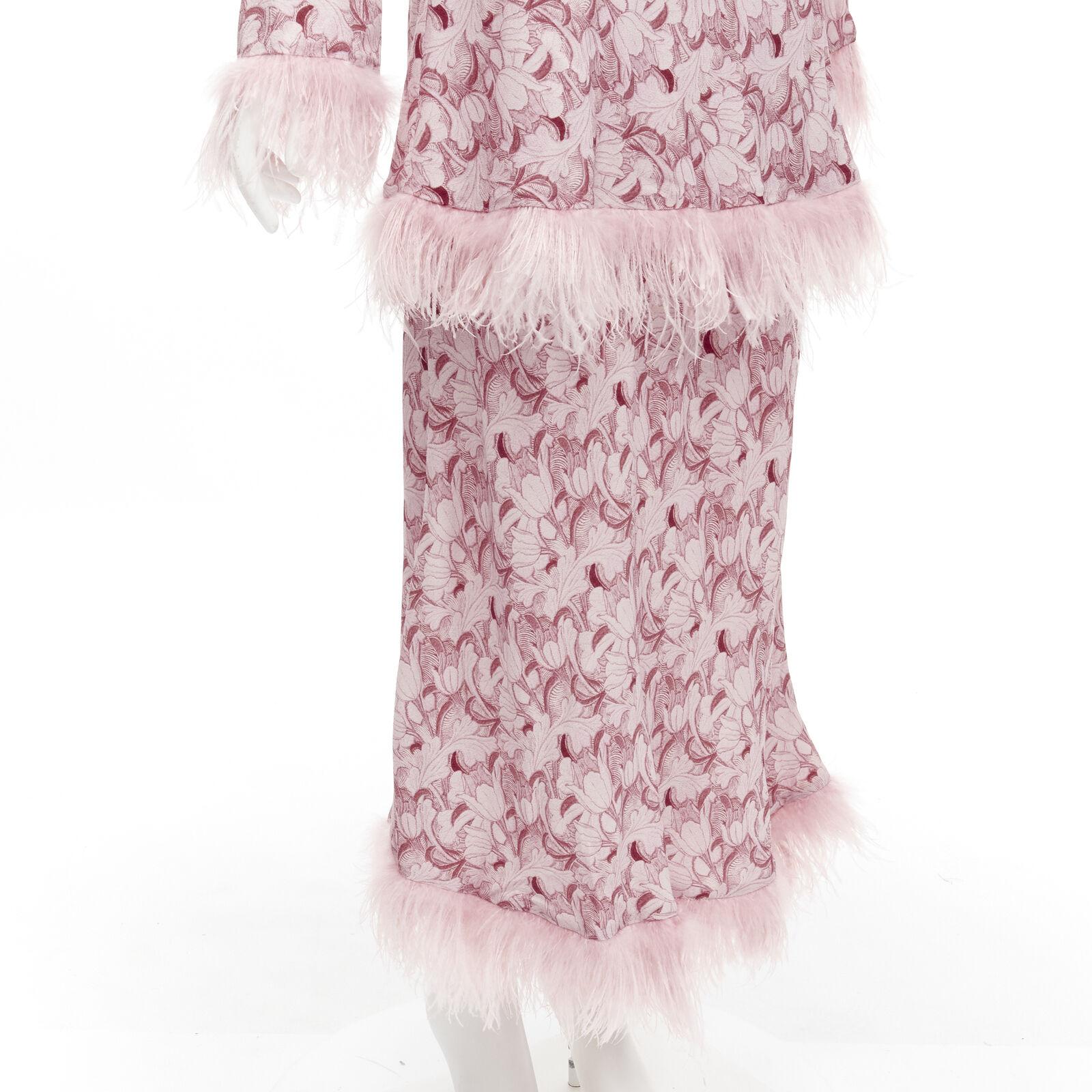 ROWEN ROSE pink Art Deco floral ostrich feather trim tiered midi dress FR34 XS 3