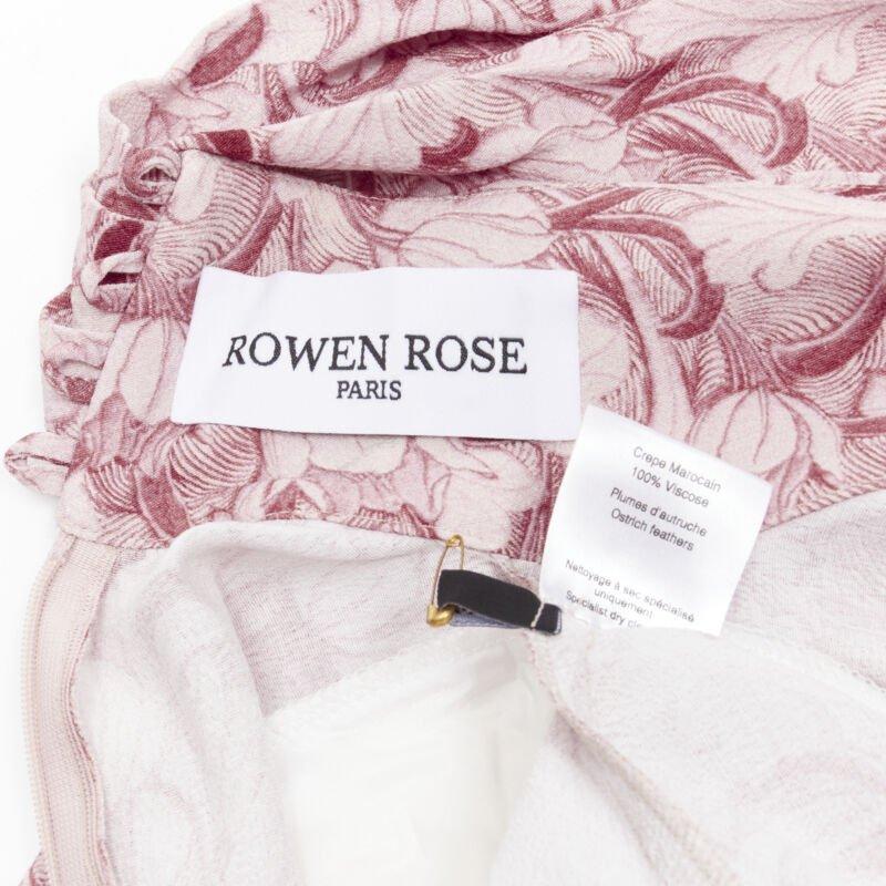 ROWEN ROSE pink Art Deco floral ostrich feather trim tiered midi dress FR34 XS 4