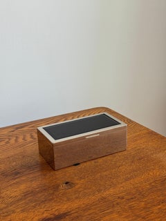 Rowenta Mid-Century Modern Storage Box in Brushed Metal & Black Glass