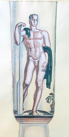 "Rower, " Large and Rare Art Deco Painting of Oarsman for Mosaic Urn in Bordeaux
