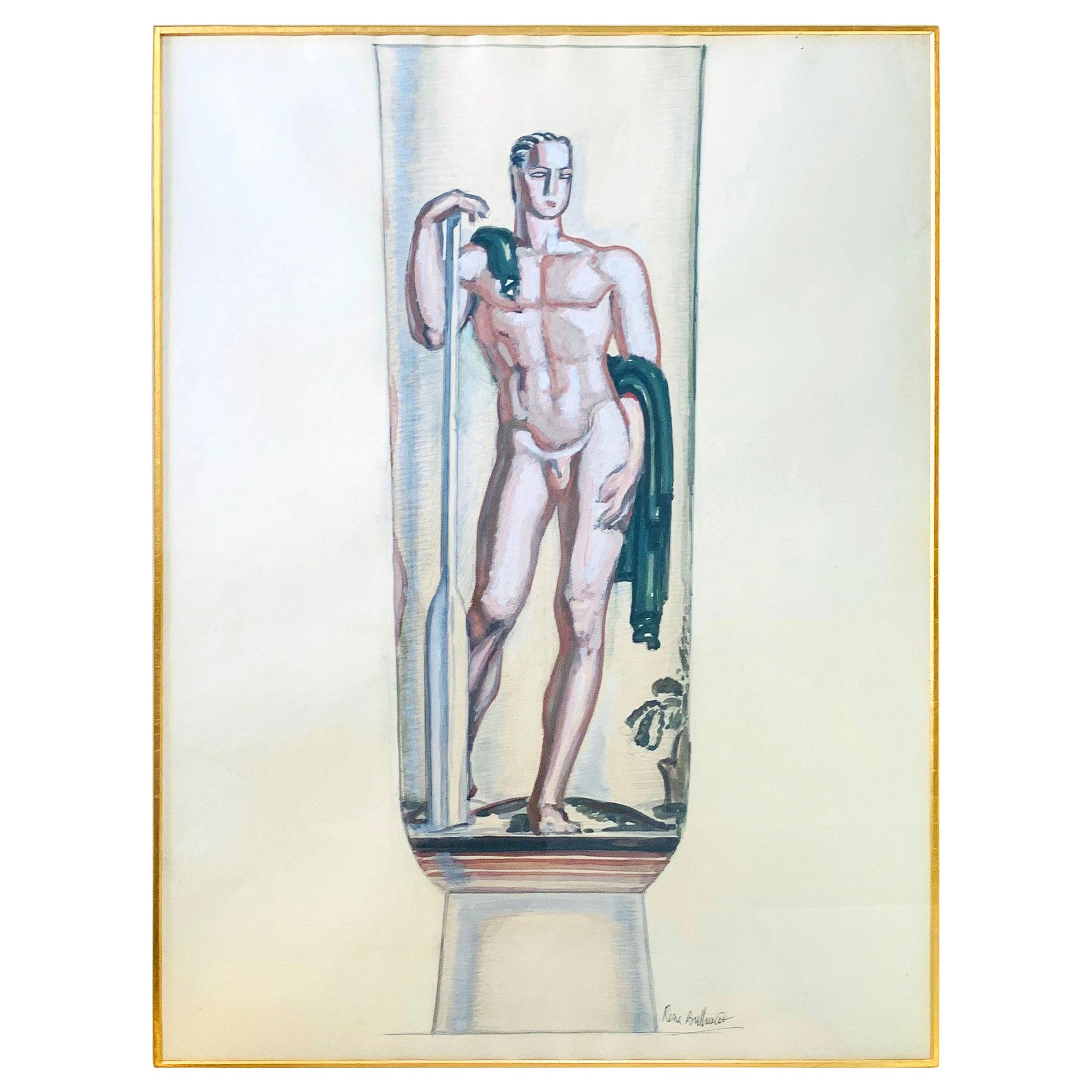 "Rower, " Large and Rare Art Deco Painting of Oarsman for Mosaic Urn in Bordeaux For Sale