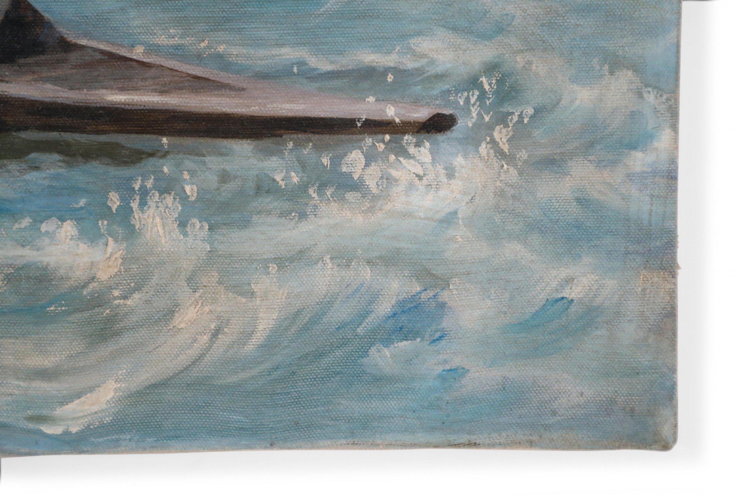 Peinture à l'huile sur toile - Équipe d'aviron au bord de la mer en vente 3