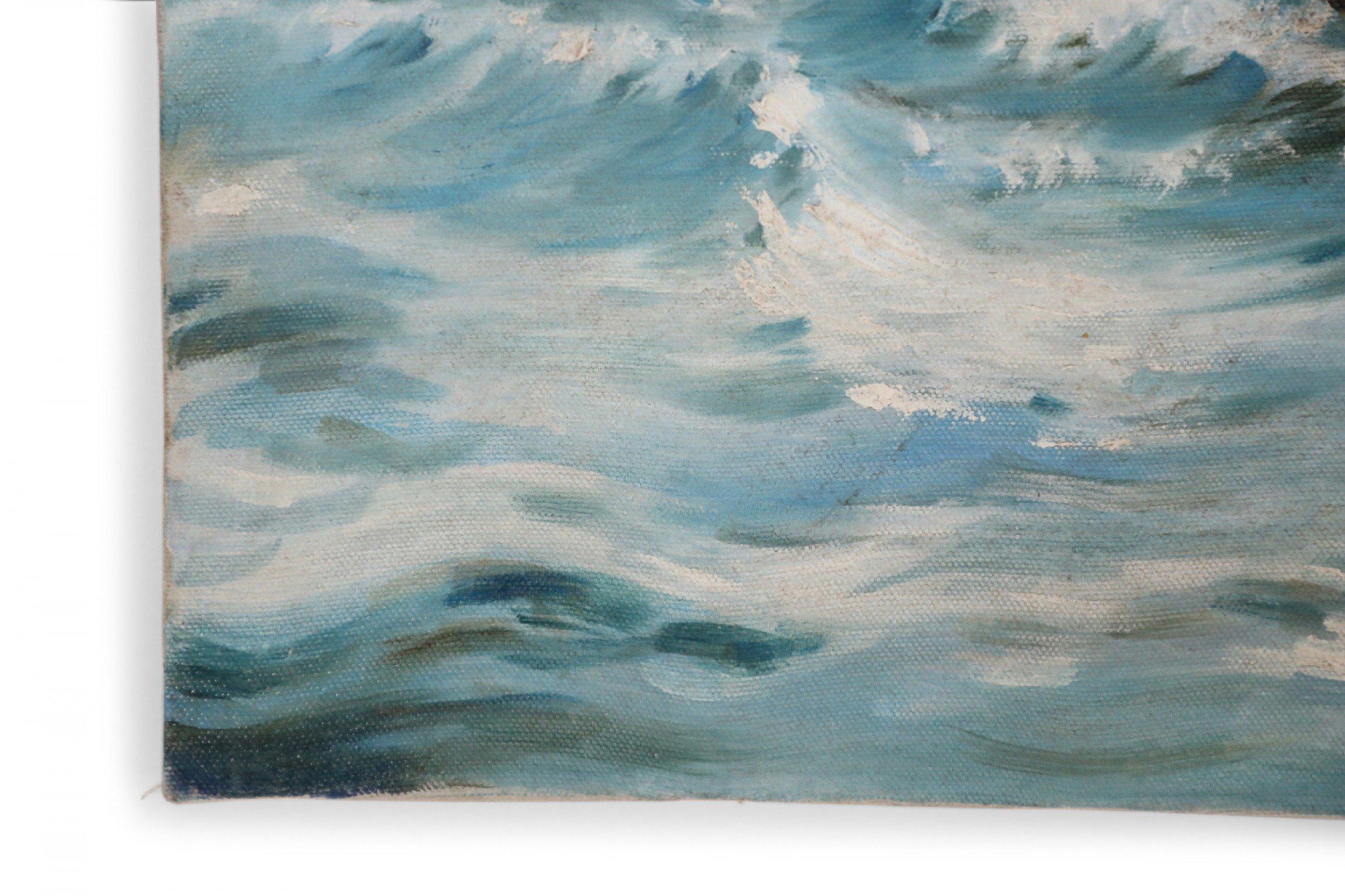 Toile Peinture à l'huile sur toile - Équipe d'aviron au bord de la mer en vente