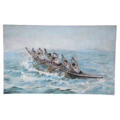 Rowing Crew at Sea Oil Painting on Canvas