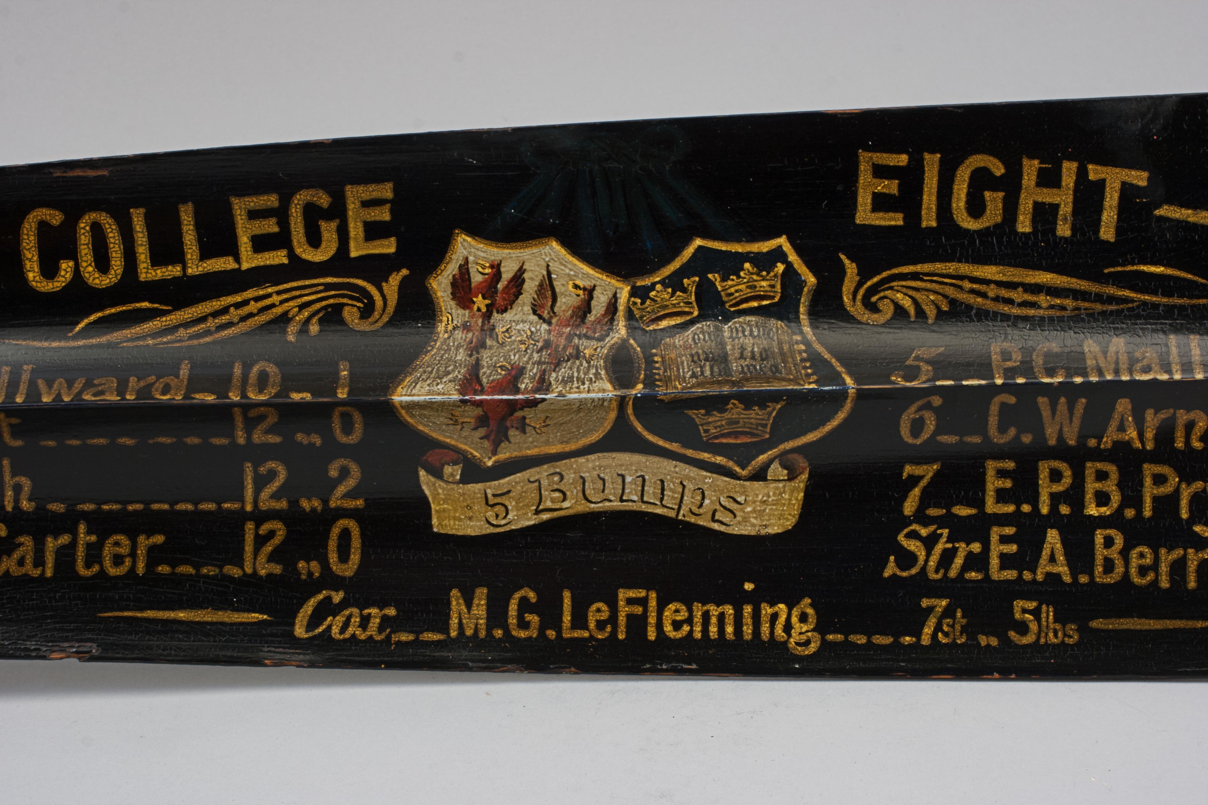 Début du 20ème siècle Rowing Oar, Queen's College huit 1920 en vente