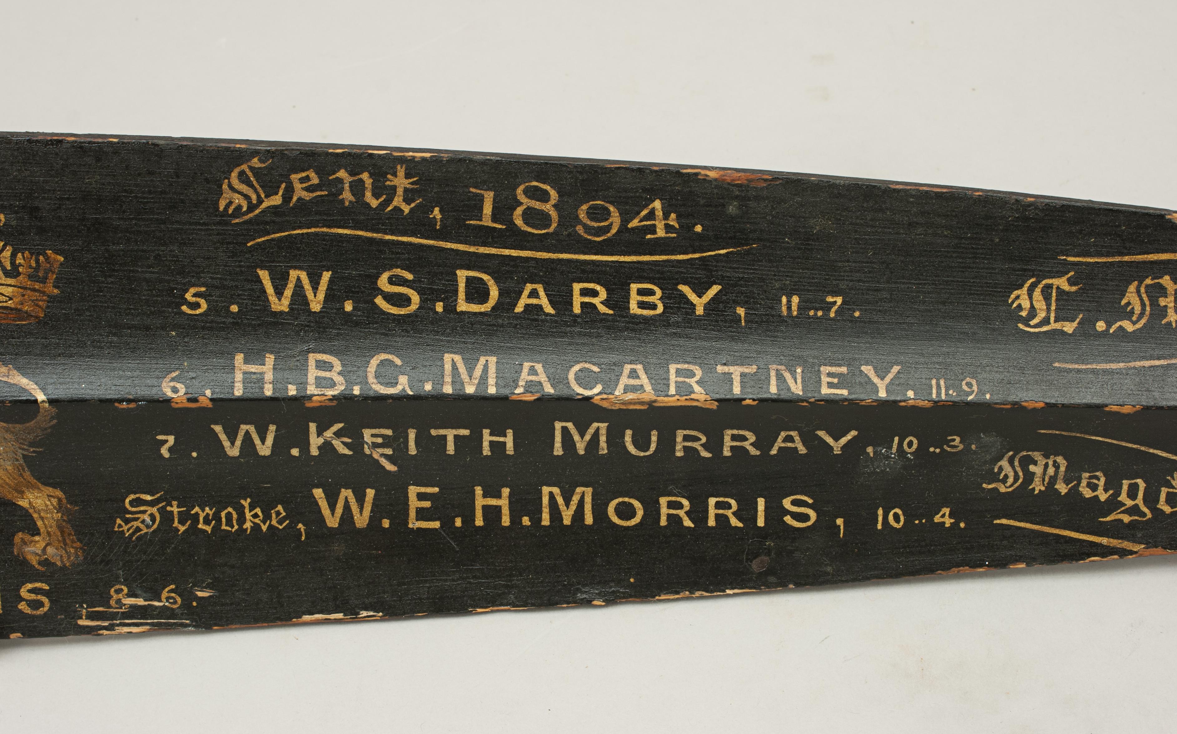 Rowing Oar Trophy Blade, 1st Trinity Lent Boat 1894. Cambridge University 1