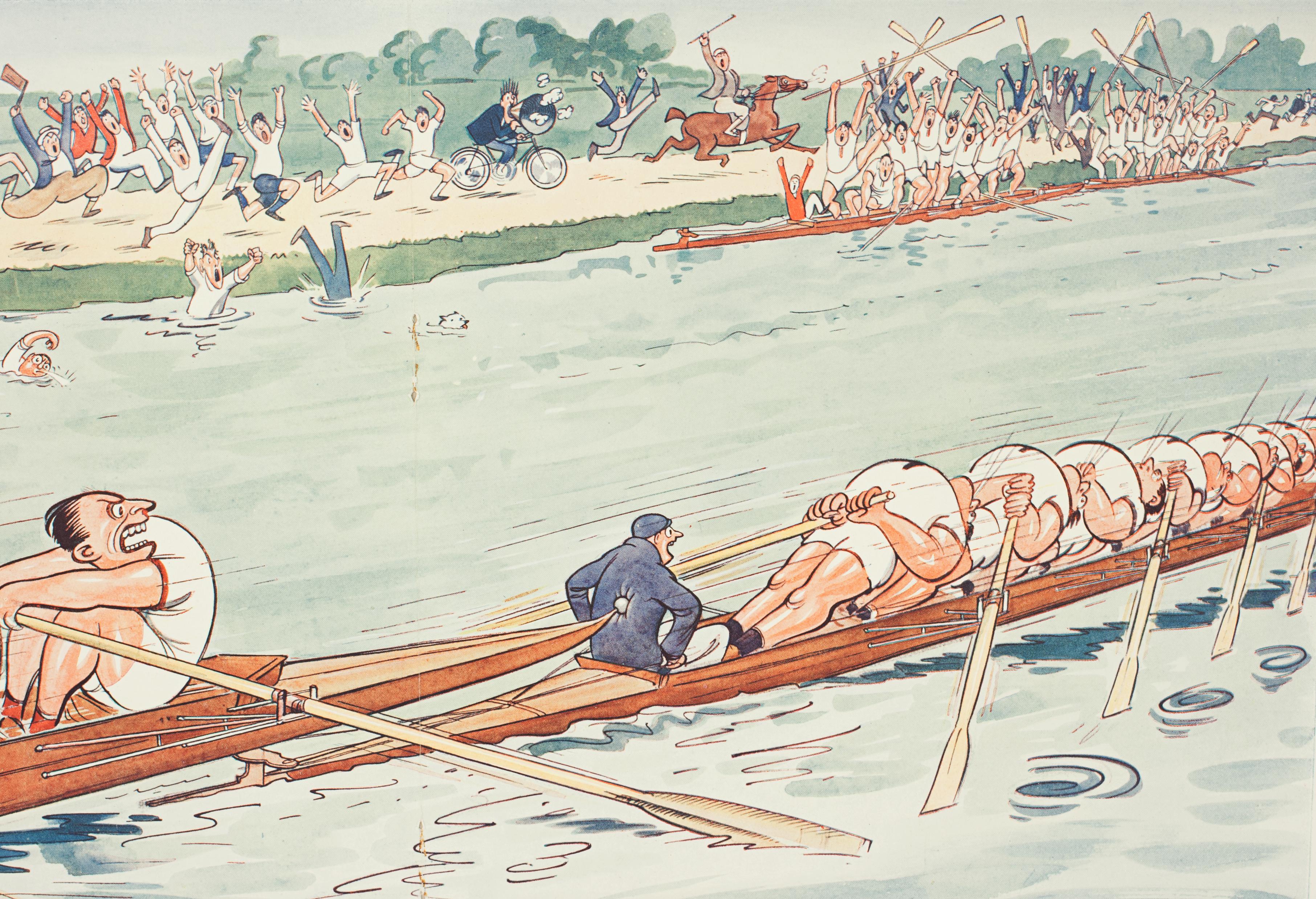 Paper Rowing Print, The Cox Who Failed To Notice The Bump, H M Bateman