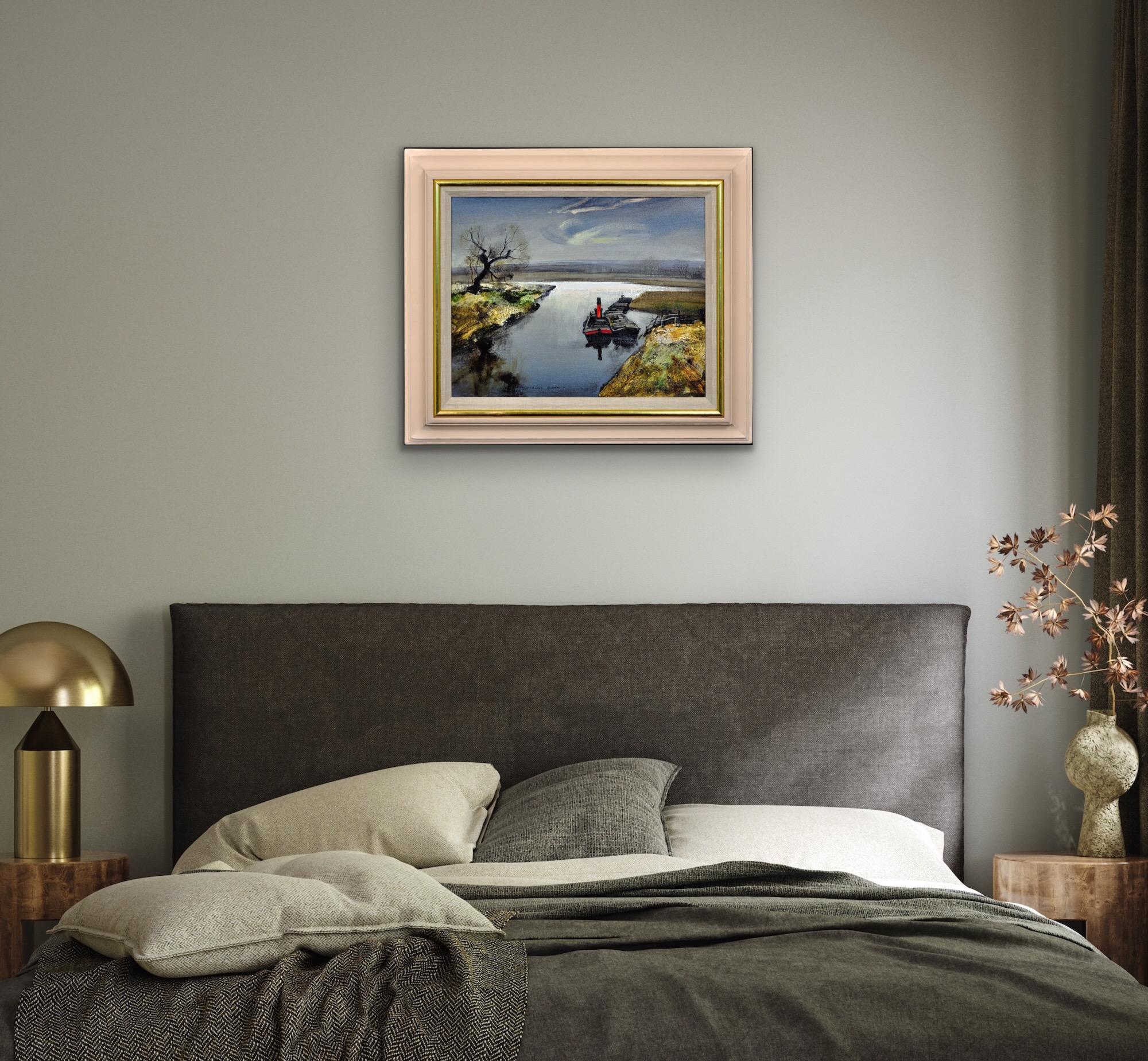 Fiume Bure The Norfolk Broads East Anglia 1950s Paesaggio dipinto ad olio con cornice in vendita 4