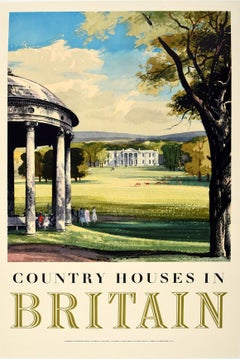 Original Vintage Poster Country Houses In Britain Travel Painting Landscape Art