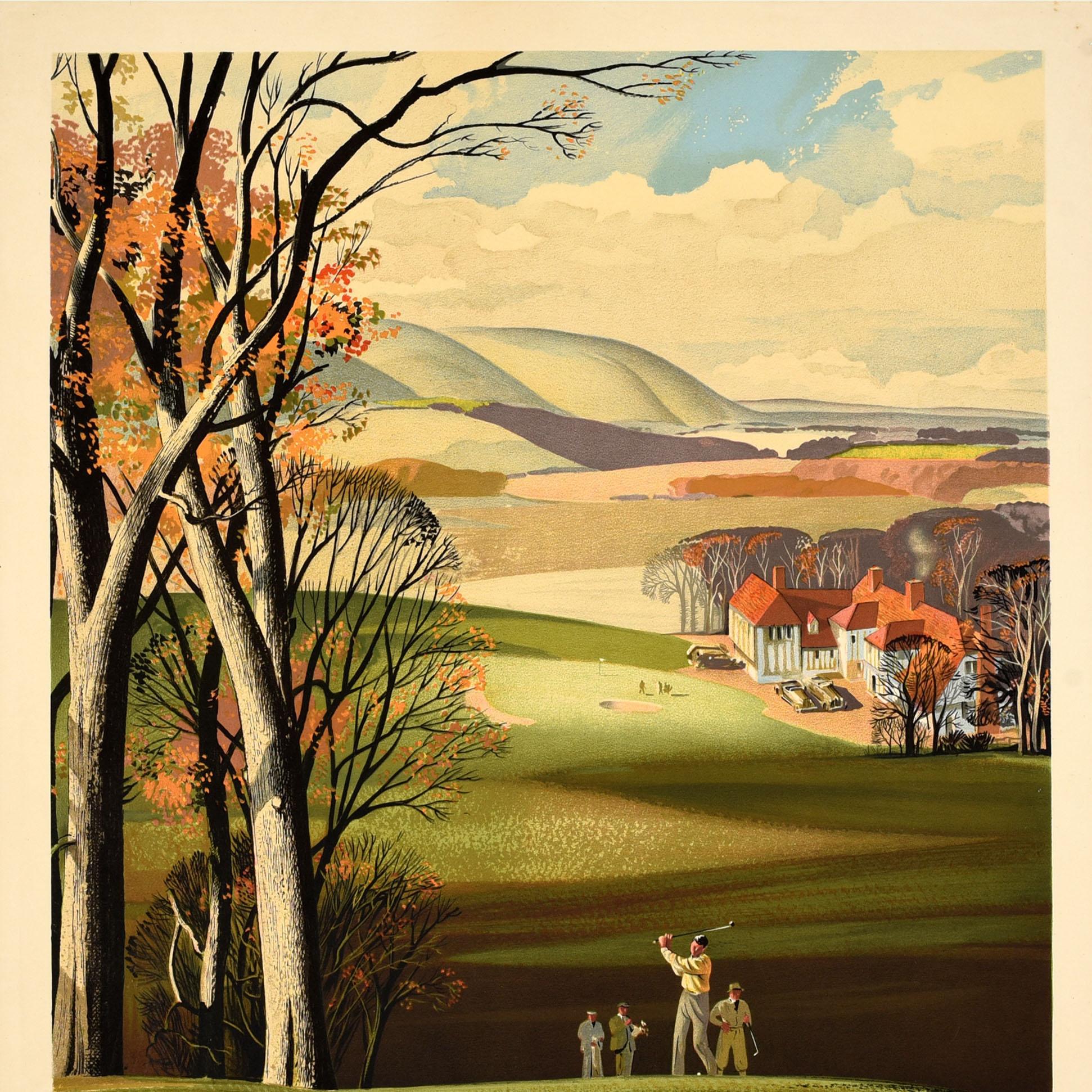 Original Vintage Sport Travel Poster Come To Britain For Golf Rowland Hilder UK For Sale 2