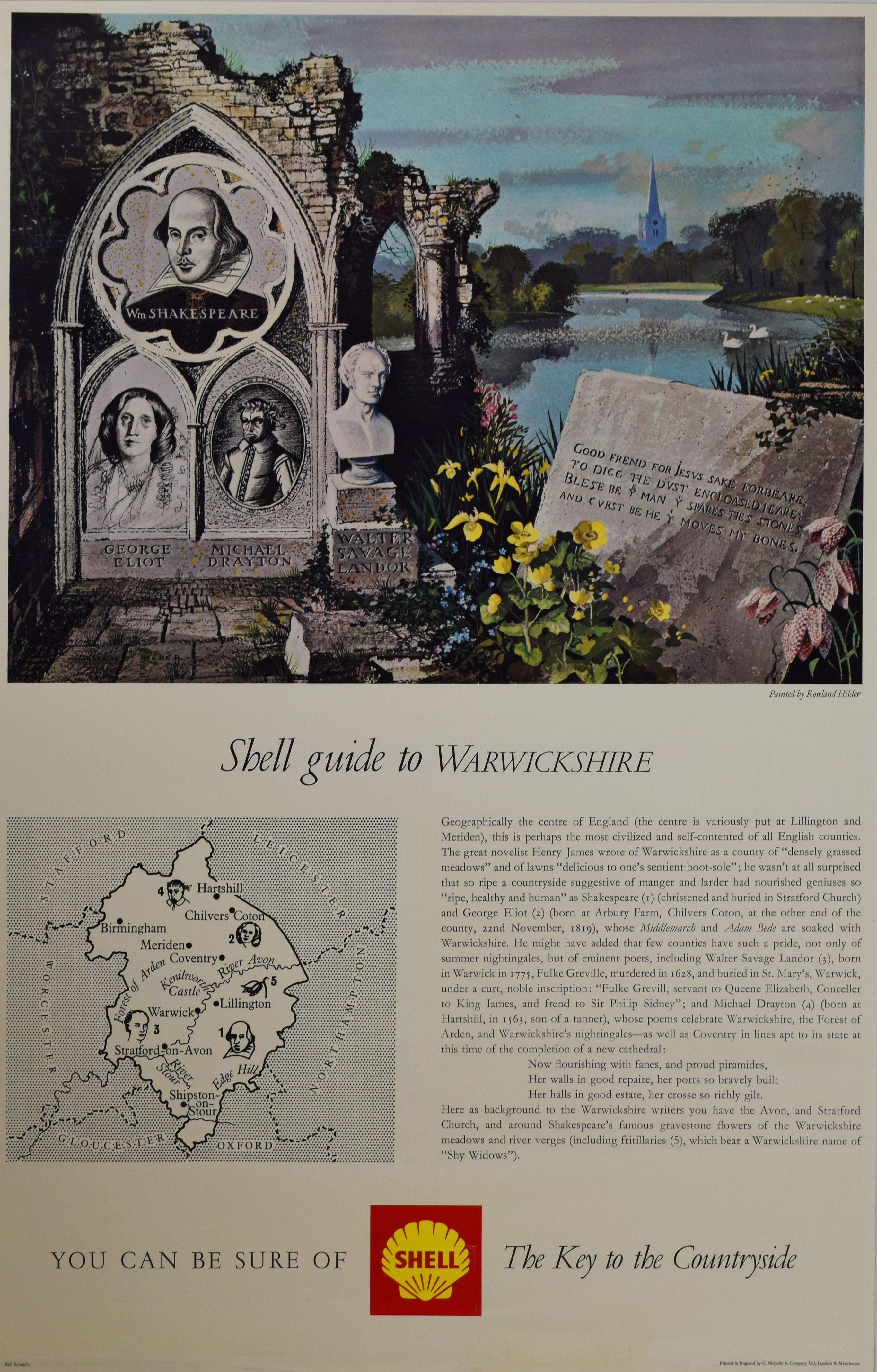 Rowland Hilder
Guida alle conchiglie del Warwickshire
Poster originale degli anni '60 circa
76x51cm

Shell ha commissionato una serie di poster da abbinare ai libri della Guida della Contea e ha commissionato dipinti ai principali artisti
