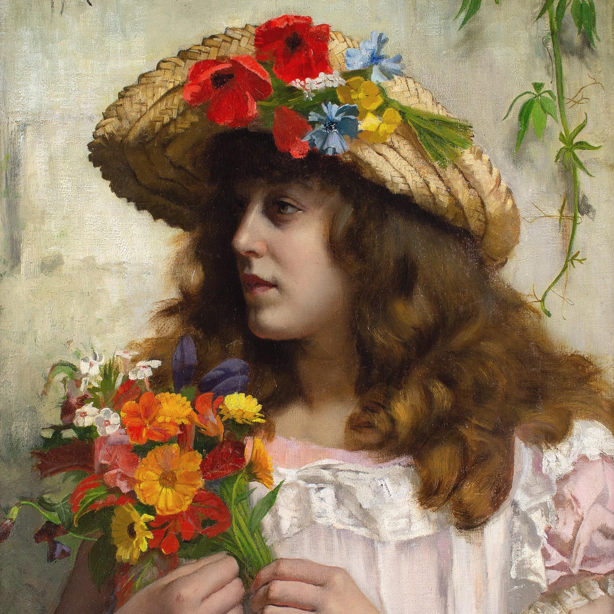 Rowland Holyoake, Porträt eines Mädchens mit Wildblumen im Angebot 4