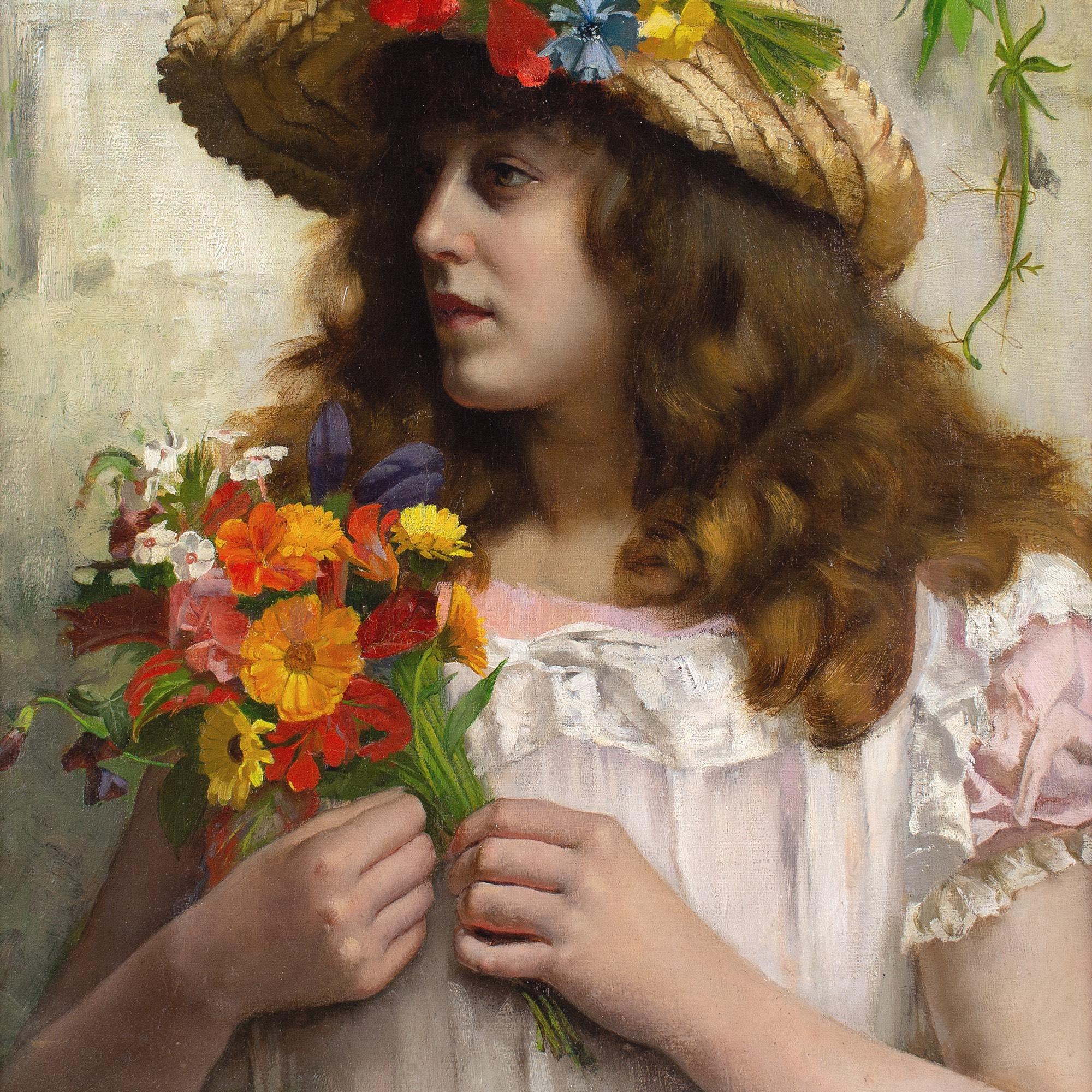 Rowland Holyoake, Porträt eines Mädchens mit Wildblumen im Angebot 5
