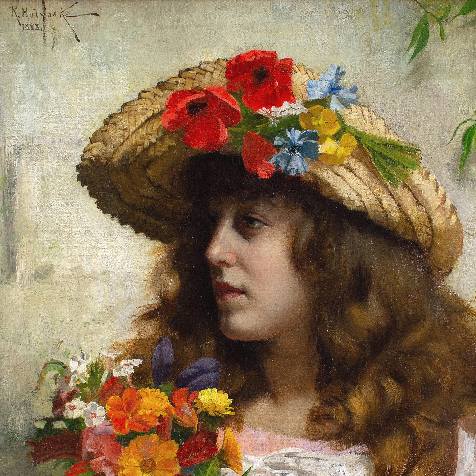 Rowland Holyoake, Porträt eines Mädchens mit Wildblumen im Angebot 7