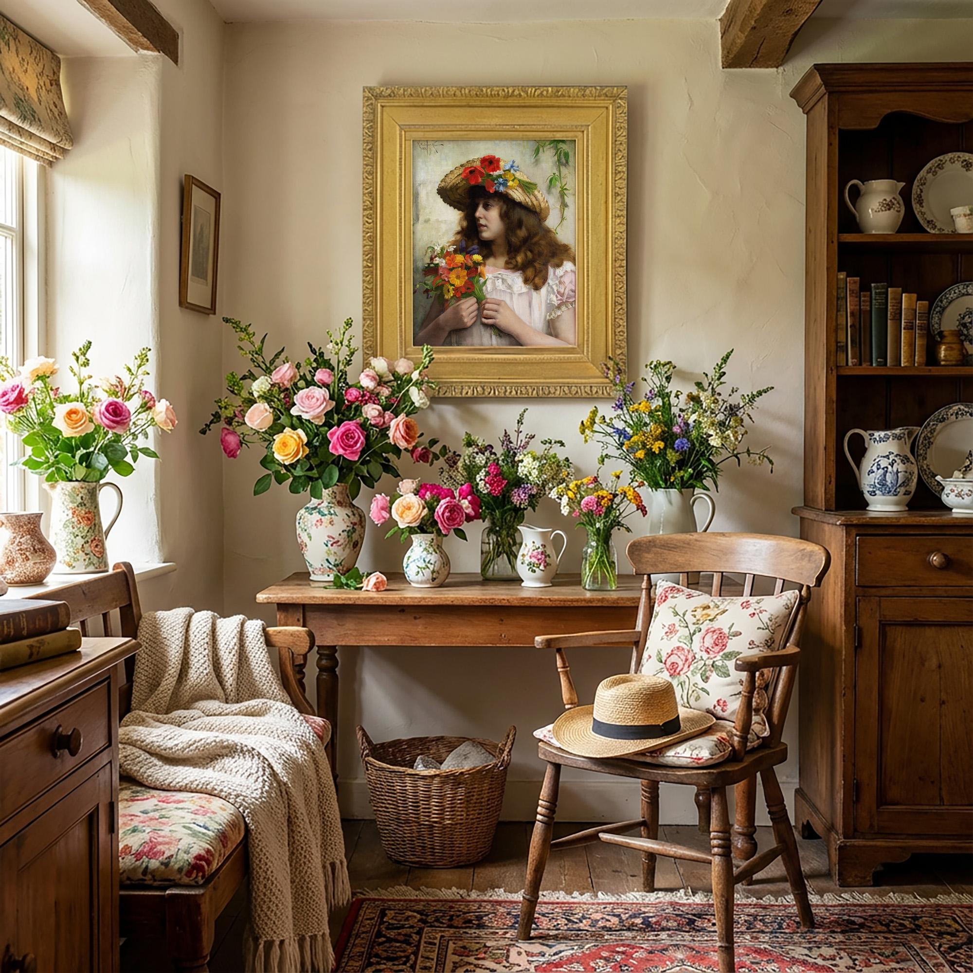 Rowland Holyoake, Porträt eines Mädchens mit Wildblumen im Angebot 2