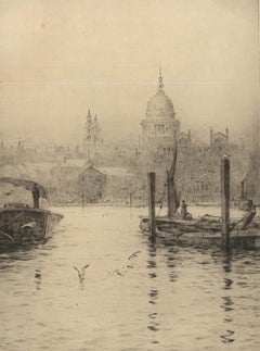 Rowland Langmaid RA (1897-1956) - 1929 Etching, St Paul's from the River