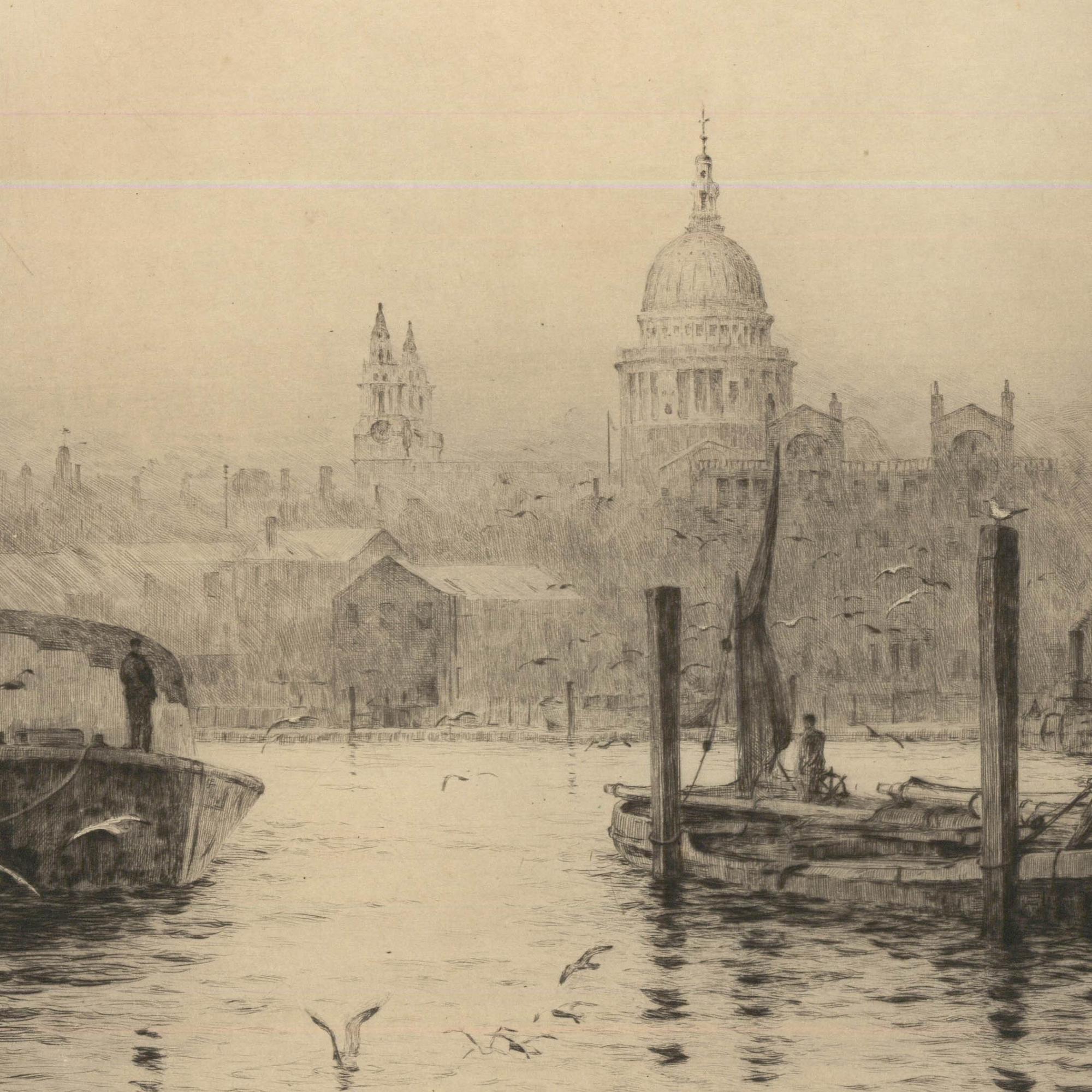 Rowland Langmaid RA (1897-1956) - 1929 Etching, St Paul's from the River For Sale 2