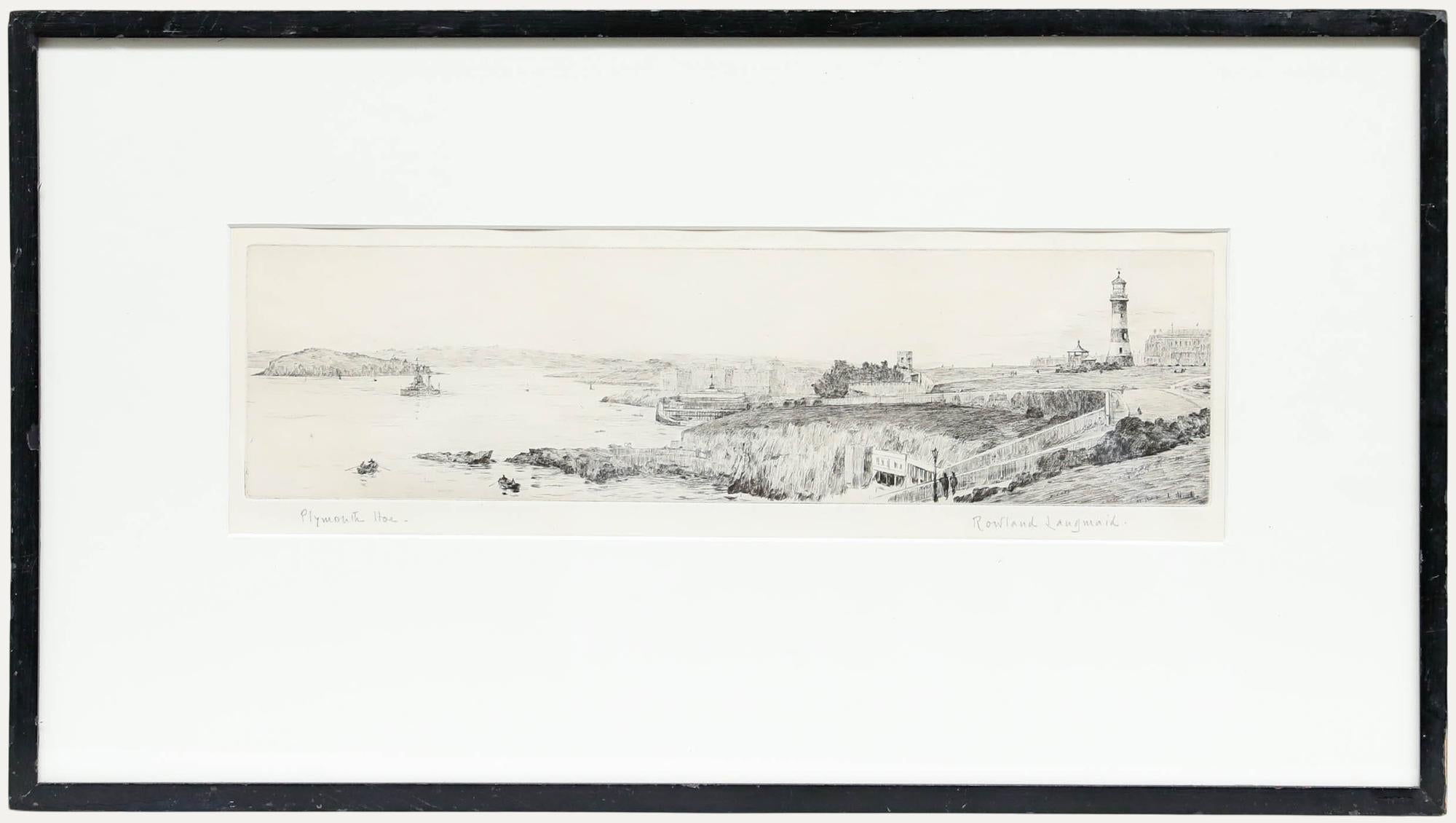 Rowland Langmaid RA (1897-1956) – gerahmte Radierung, Plymouth Hoe