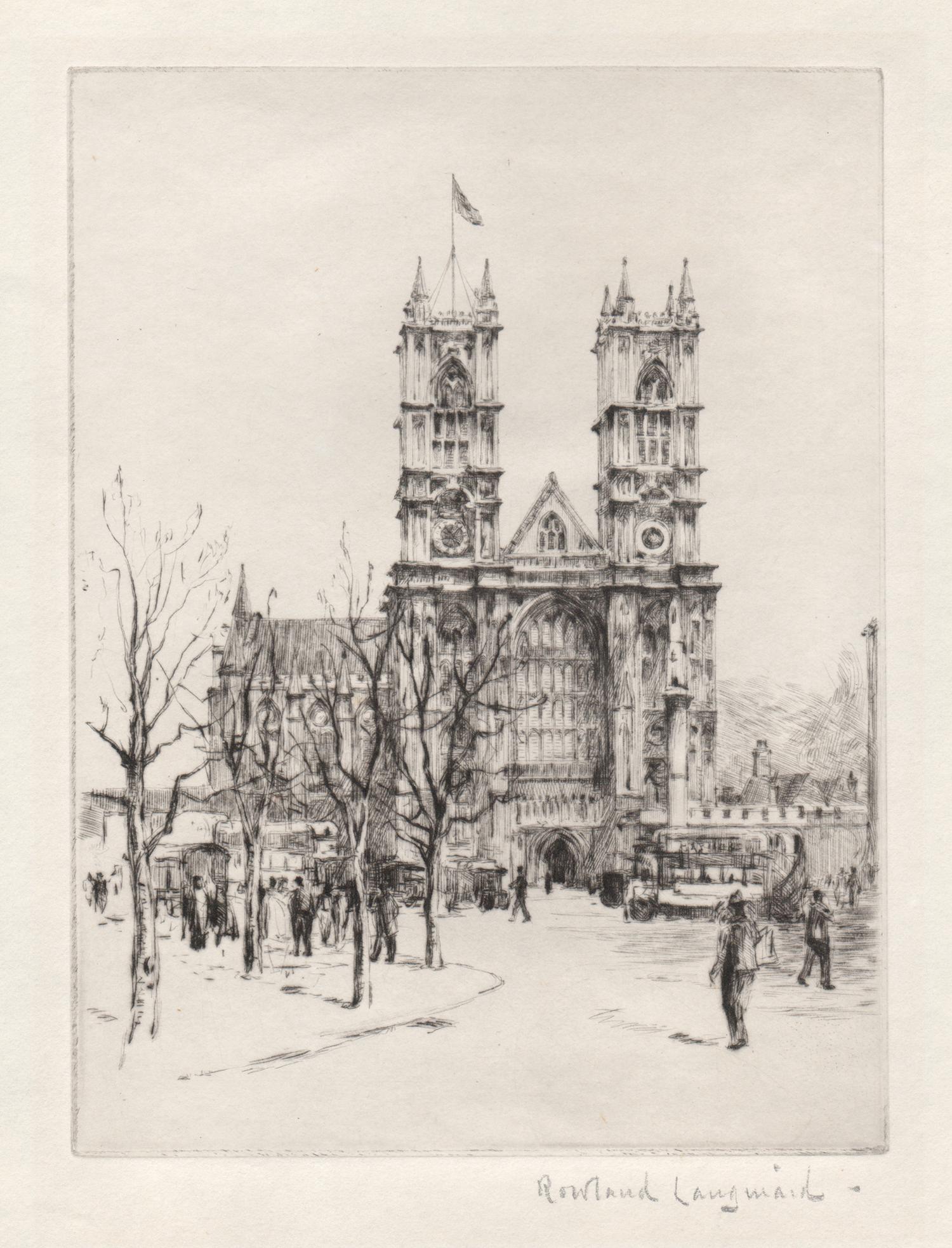 Westminster Abbey, London. Rowland Langmaid signed artist etching print
