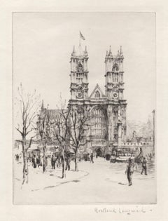 Westminster Abbey, London. Rowland Langmaid signed etching, circa 1930.